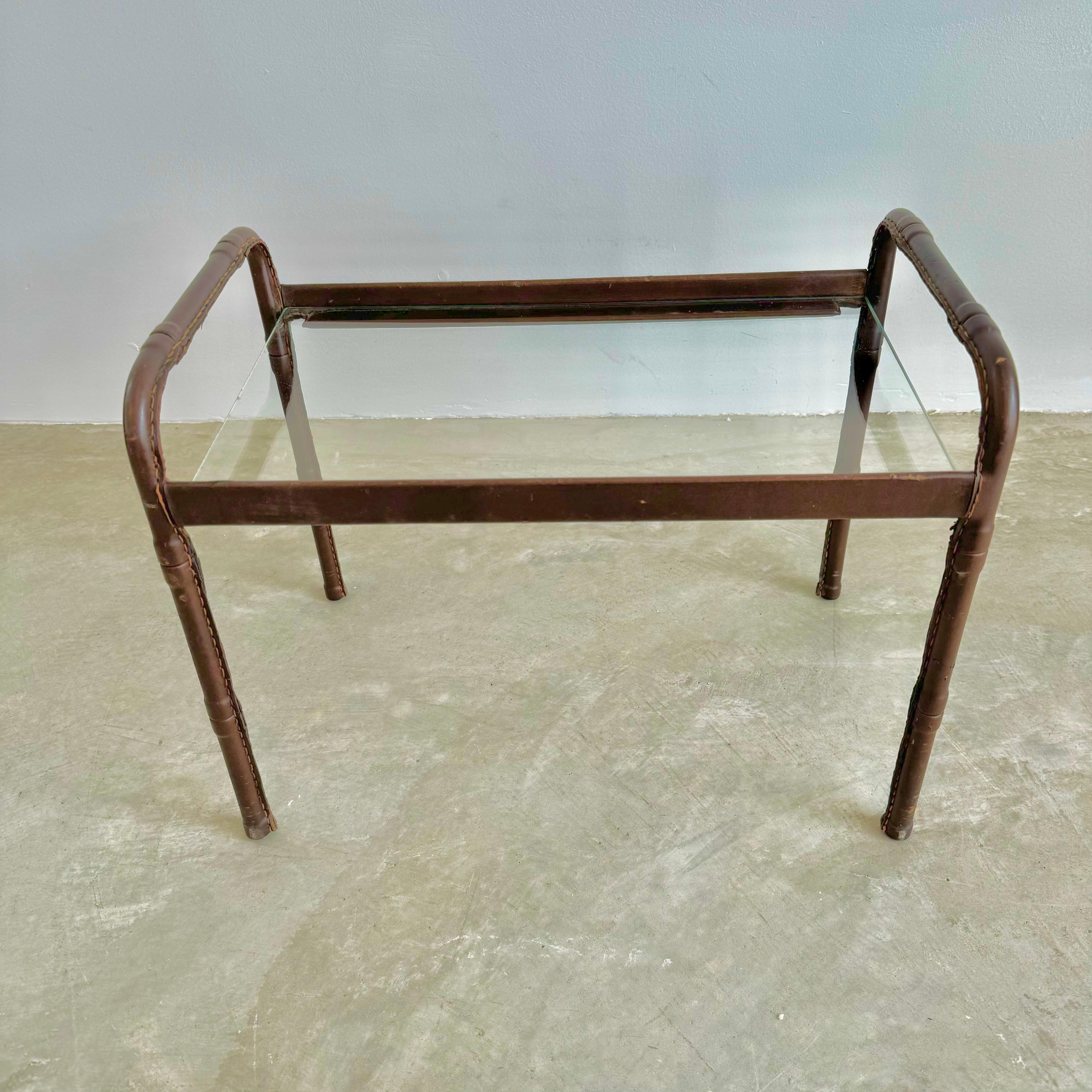Jacques Adnet Leather and Glass Side Table, 1950s France For Sale 6