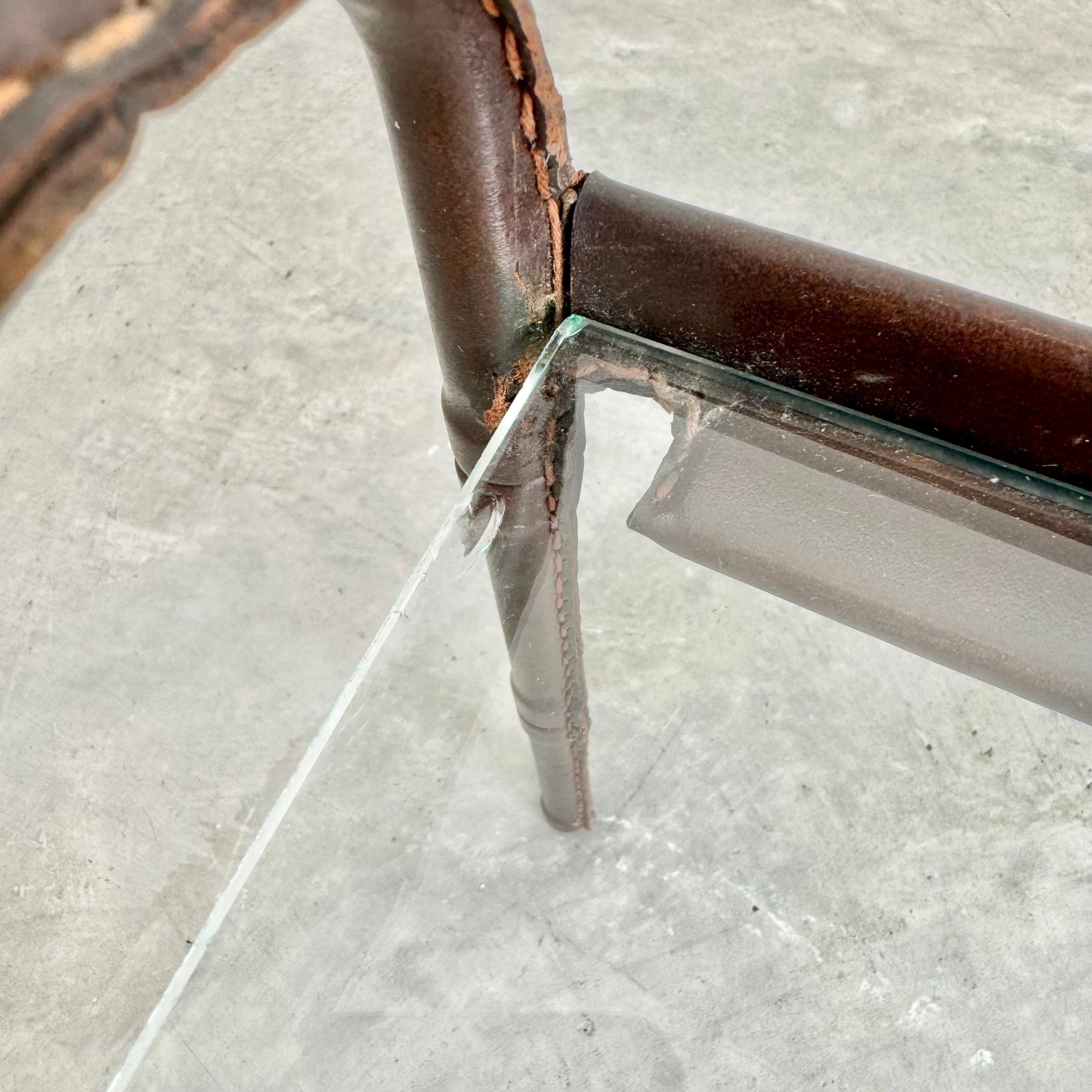 Jacques Adnet Leather and Glass Side Table, 1950s France For Sale 7