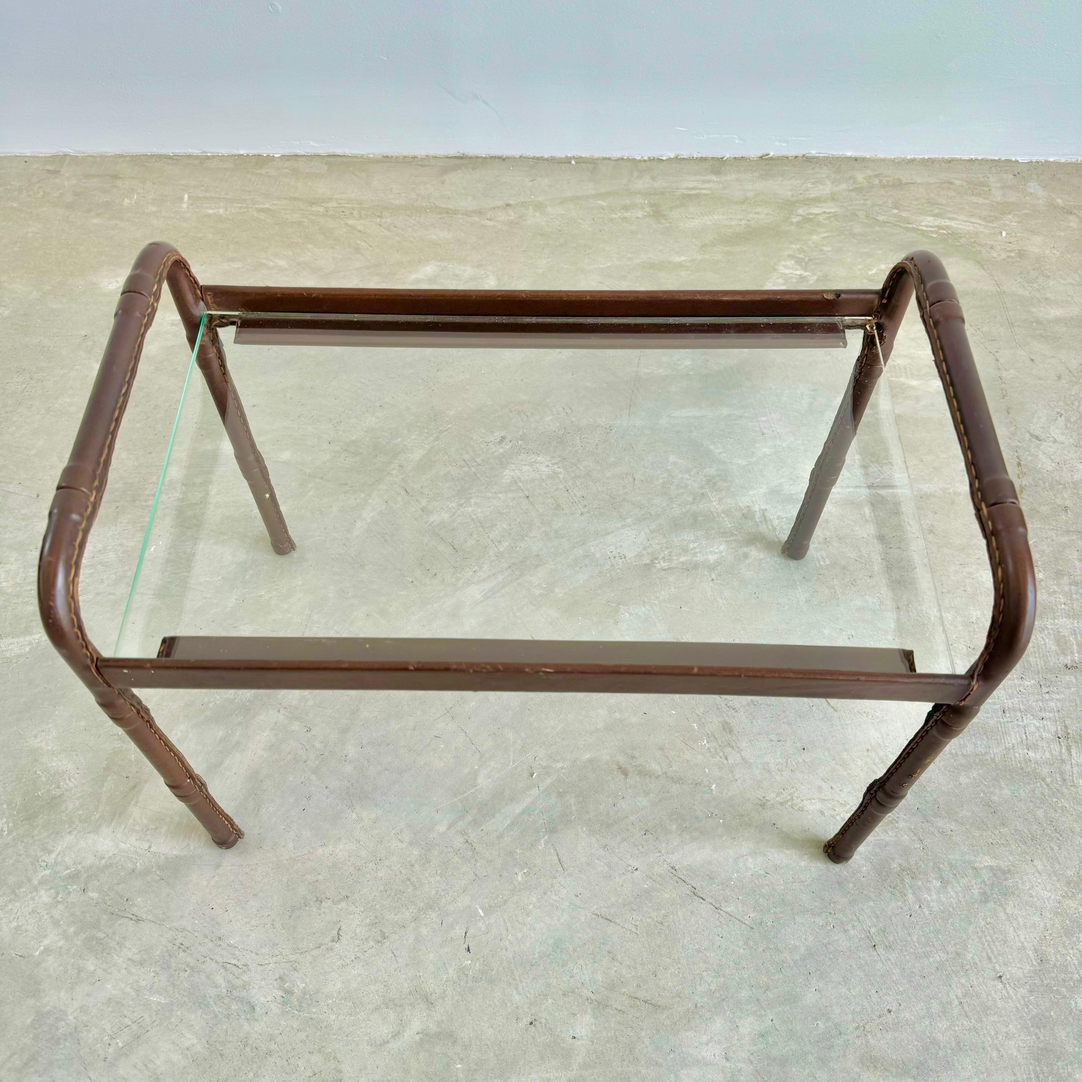Art Deco Jacques Adnet Leather and Glass Side Table, 1950s France For Sale