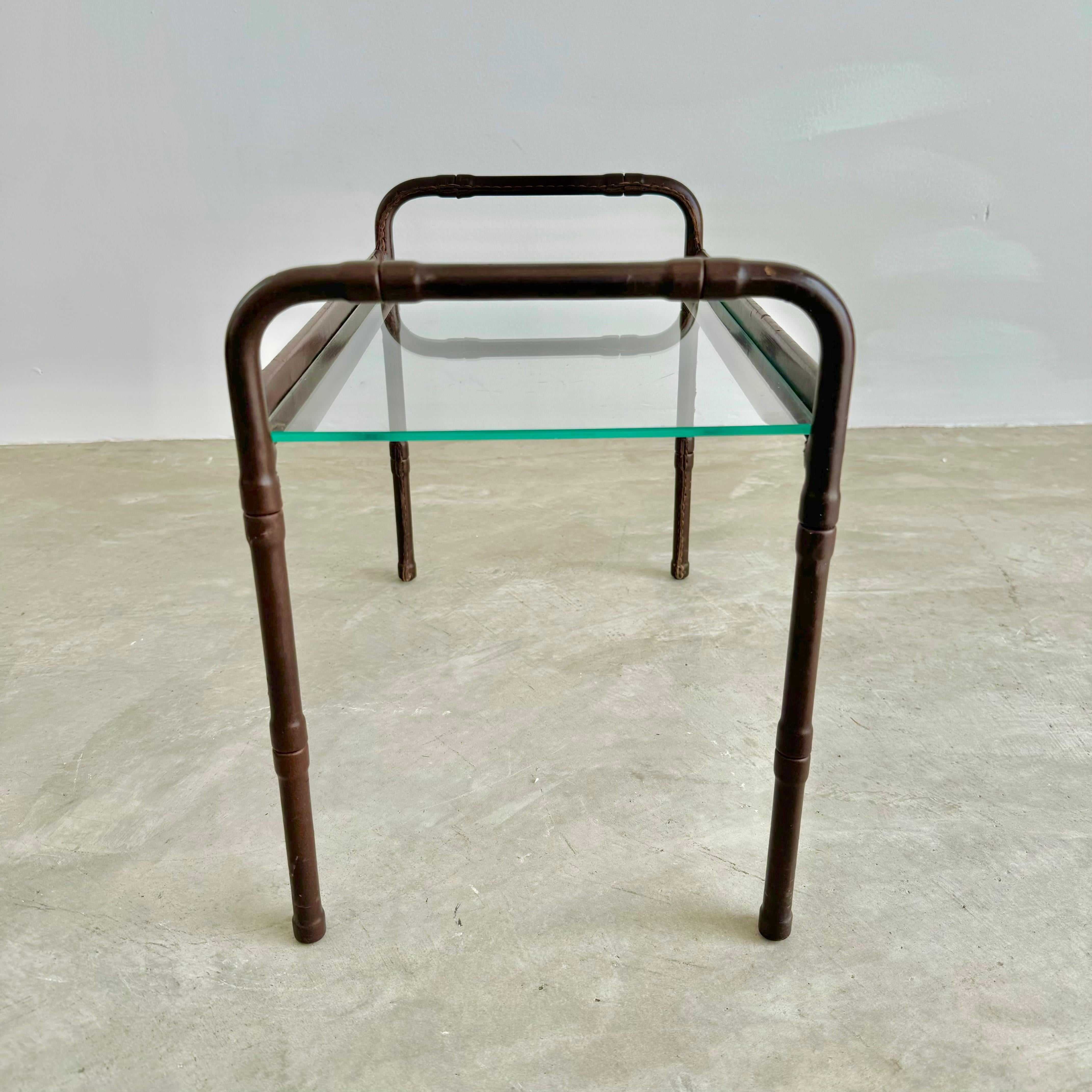 Jacques Adnet Leather and Glass Side Table, 1950s France For Sale 1