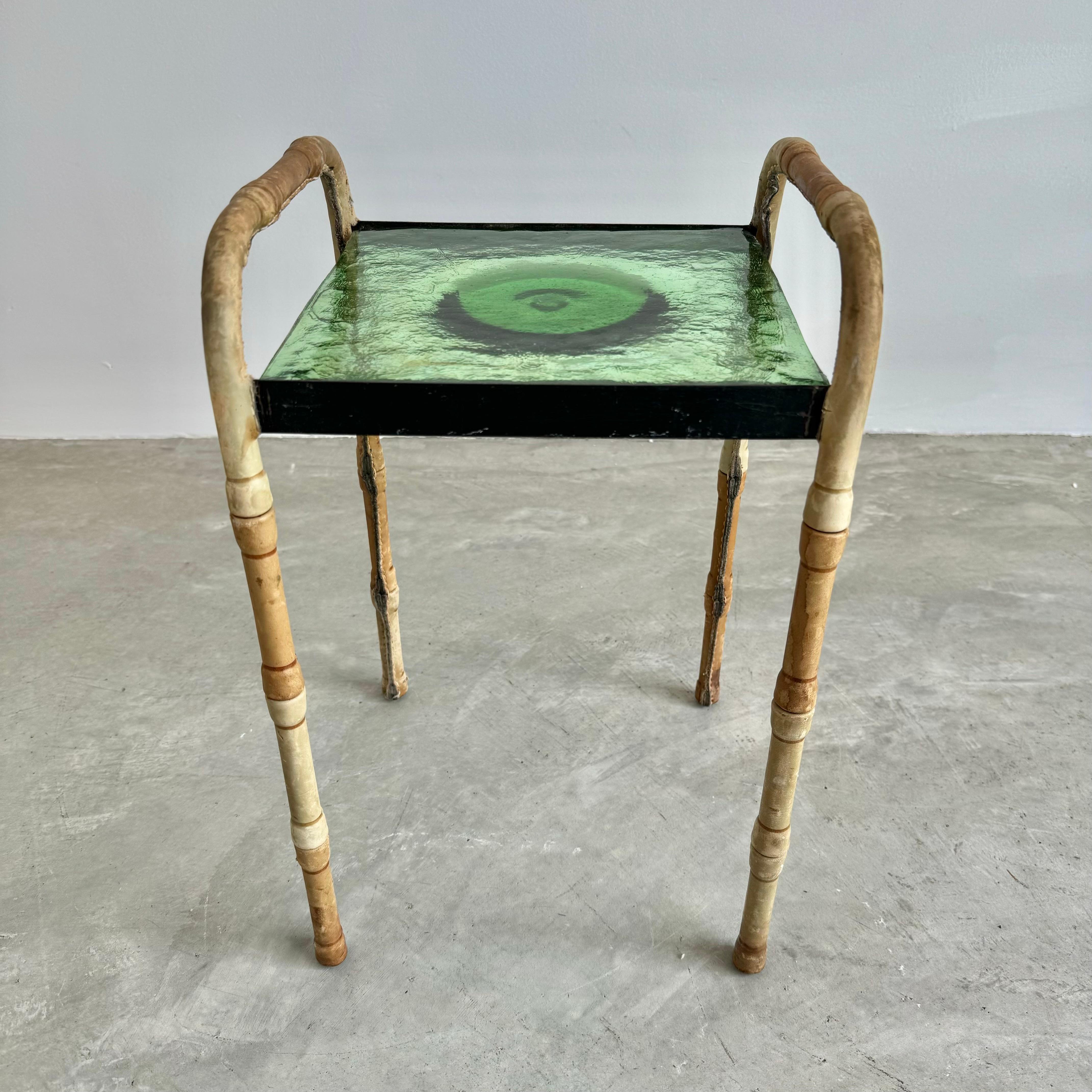 Jacques Adnet Leather and Glass Side Table and Catchall, 1950s France For Sale 4