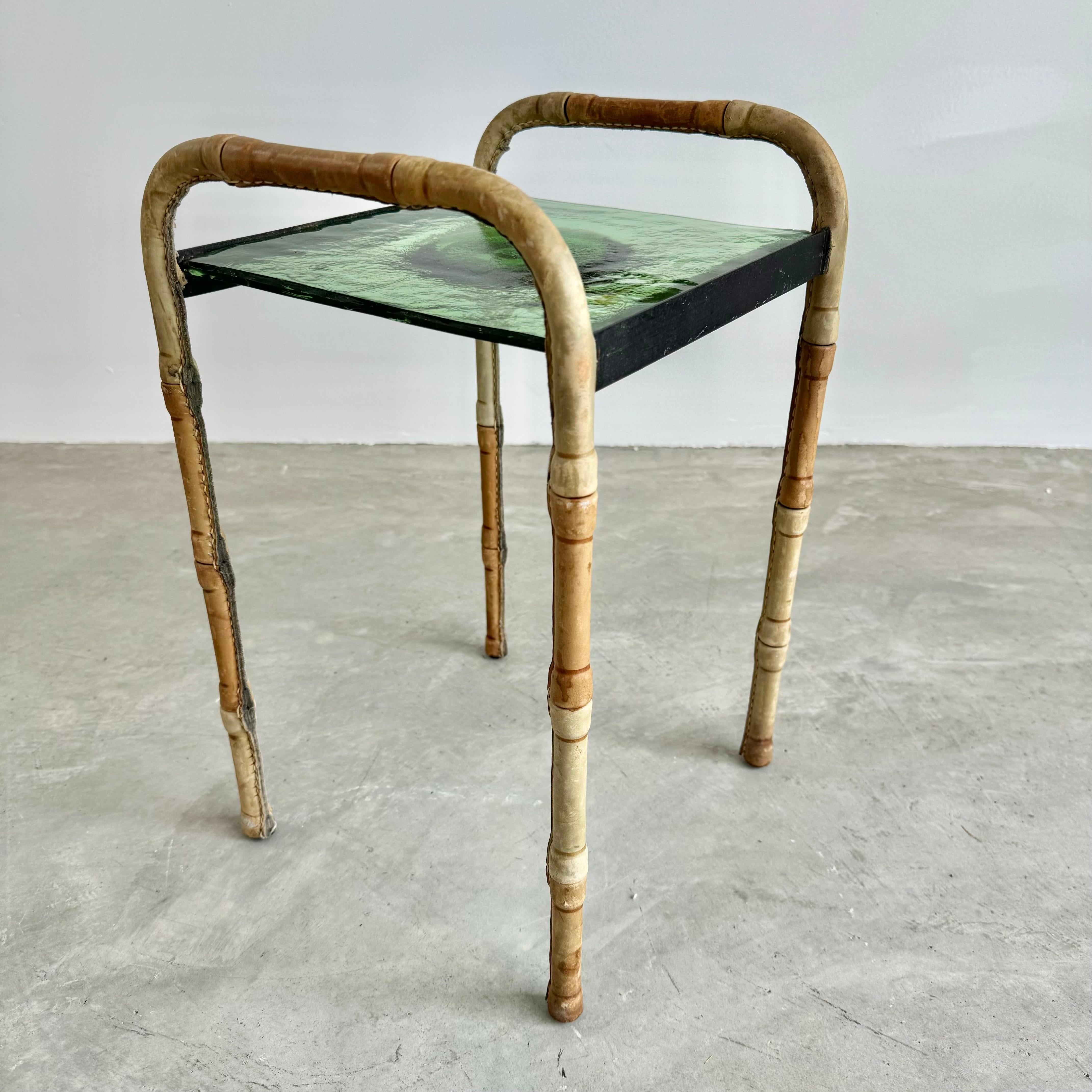 Jacques Adnet Leather and Glass Side Table and Catchall, 1950s France For Sale 5