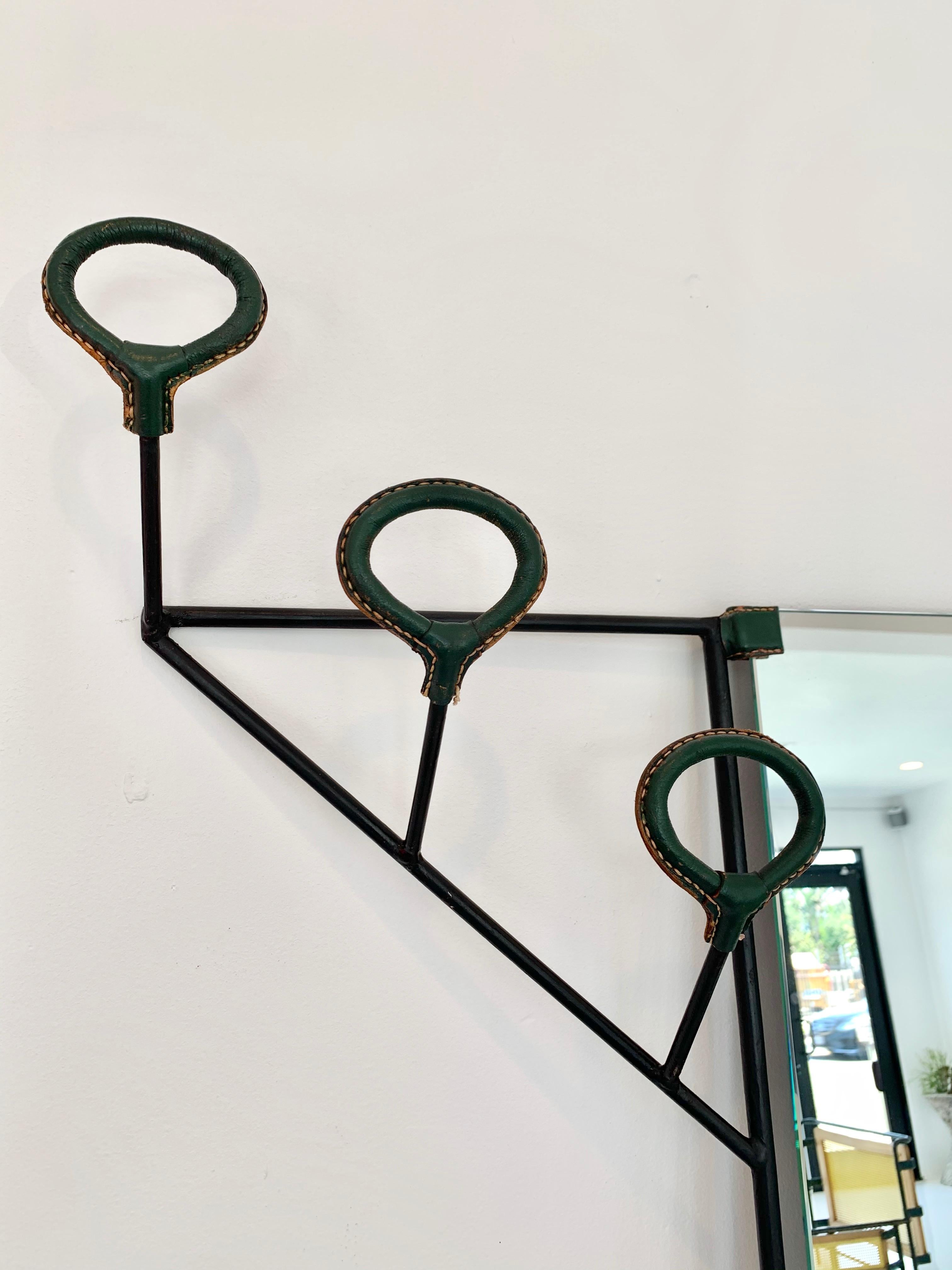 Jacques Adnet Leather and Glass Wall Rack, 1950s France 4