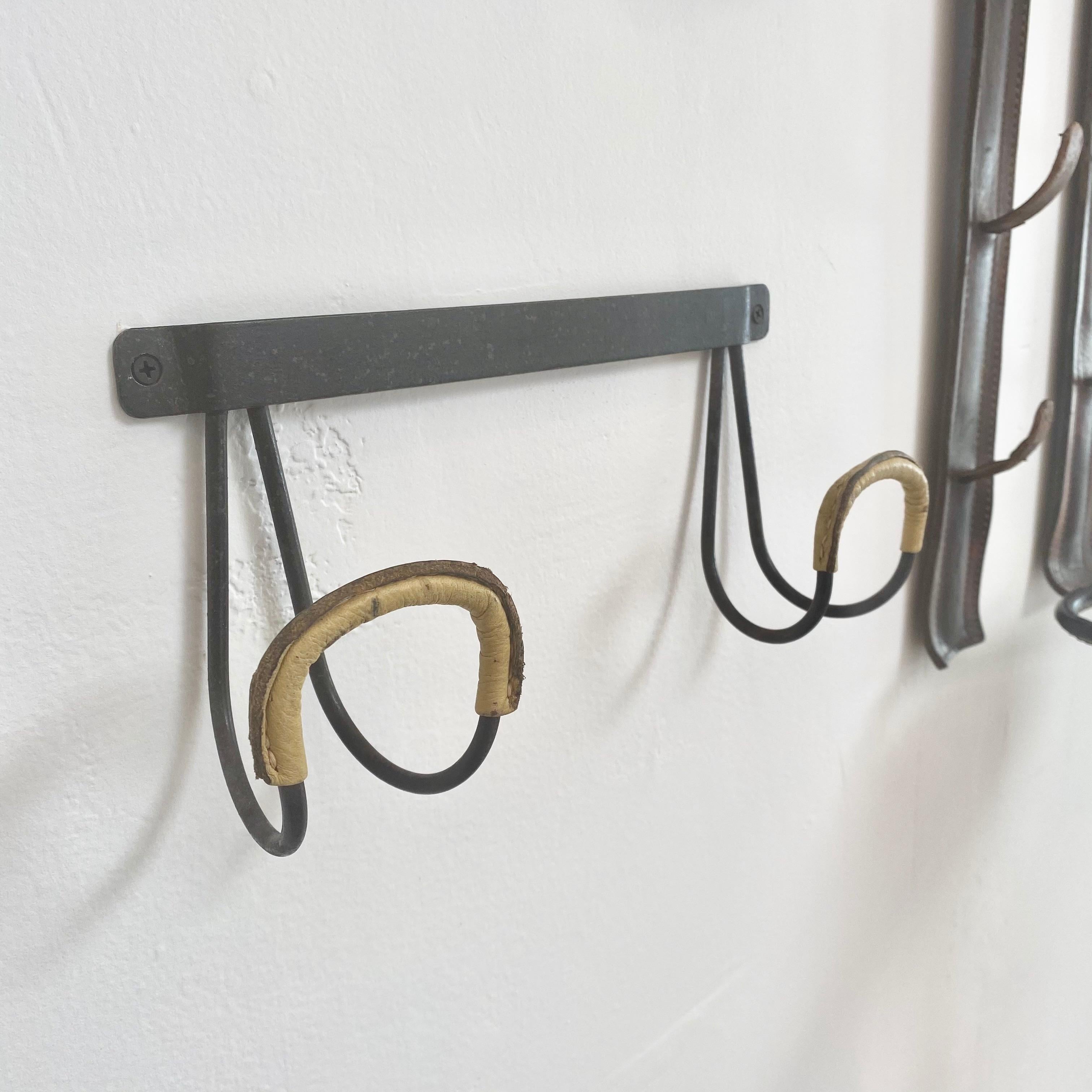 French Jacques Adnet Leather and Iron Coat Rack