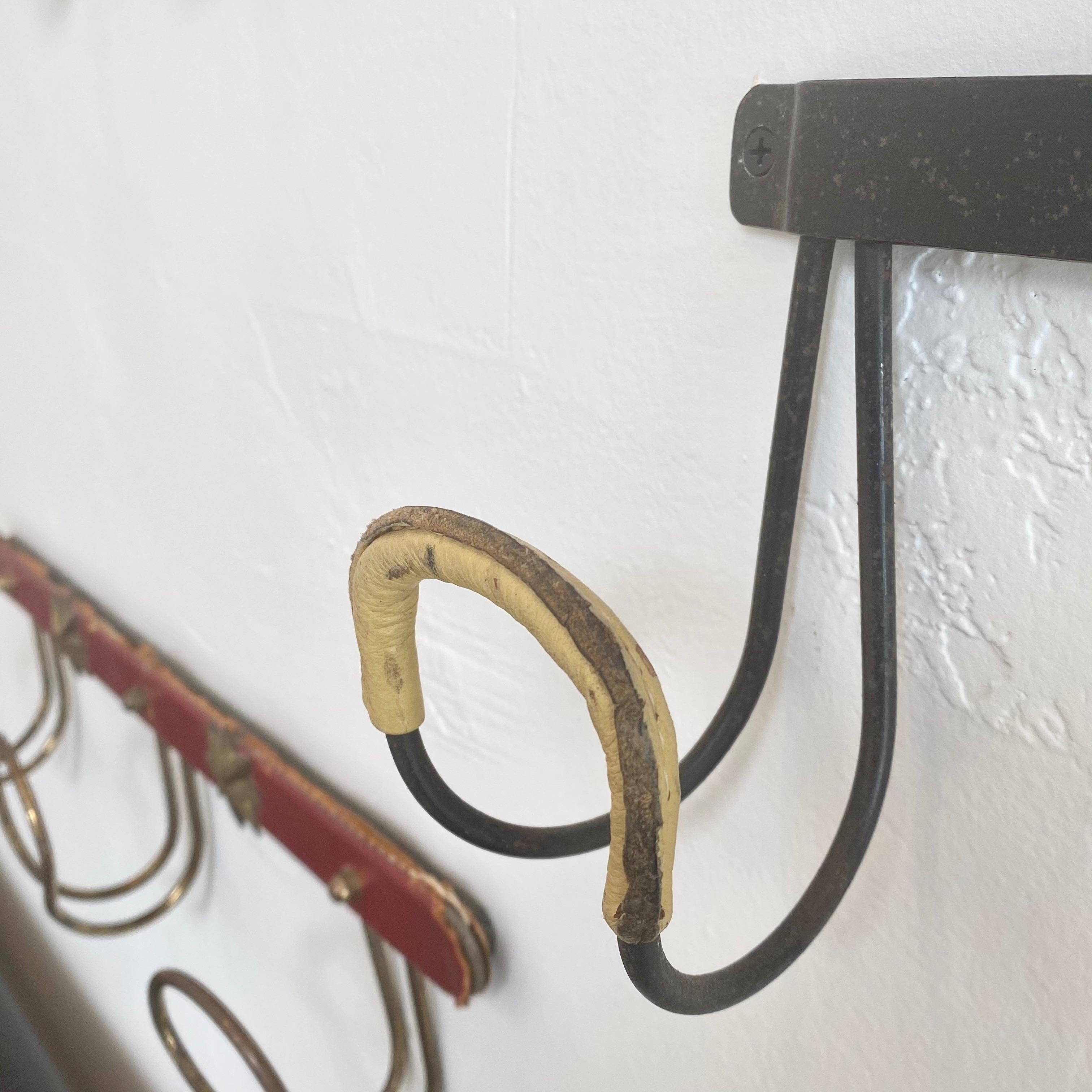 Jacques Adnet Leather and Iron Coat Rack In Good Condition In Los Angeles, CA