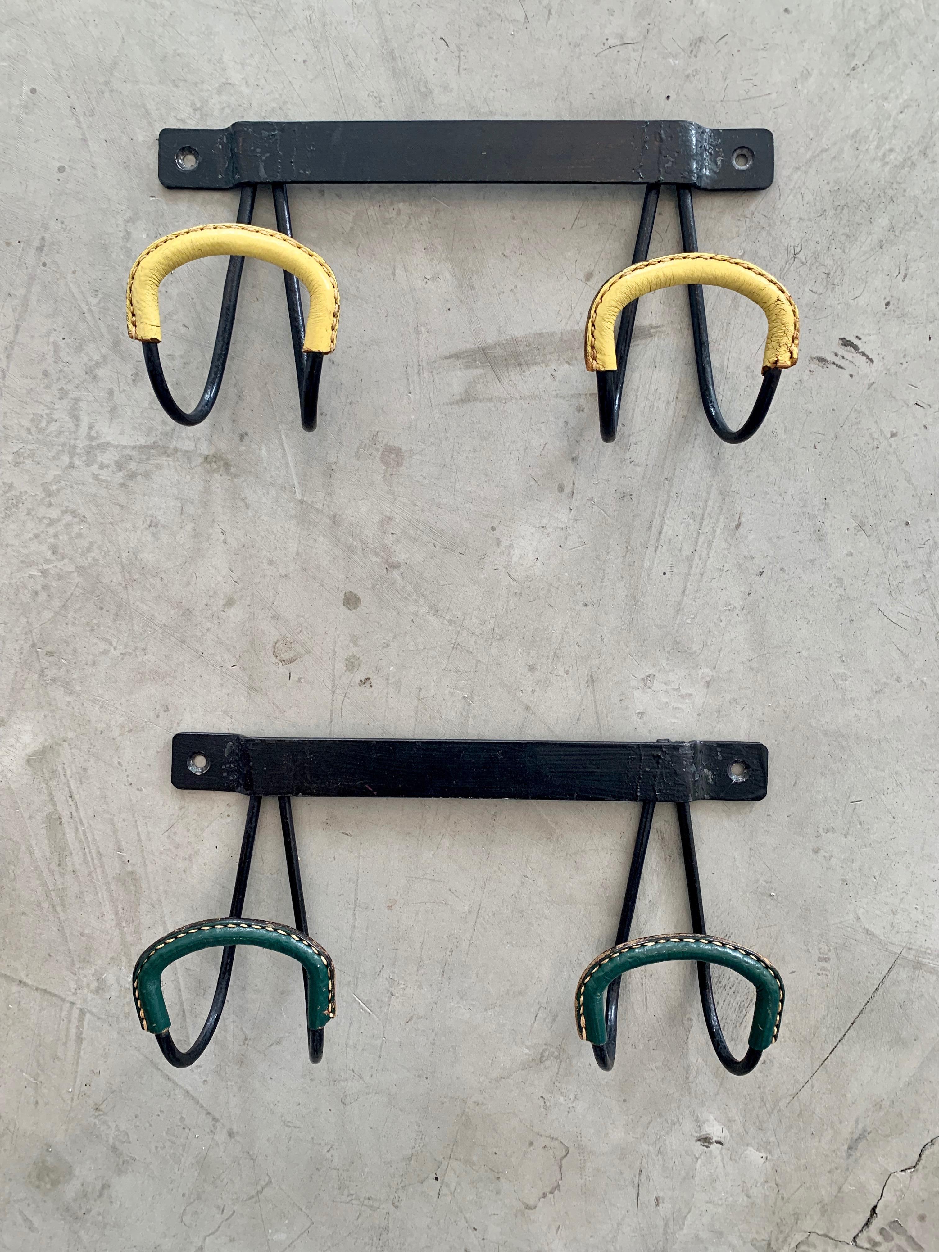 Mid-20th Century Jacques Adnet Leather and Iron Coat Rack