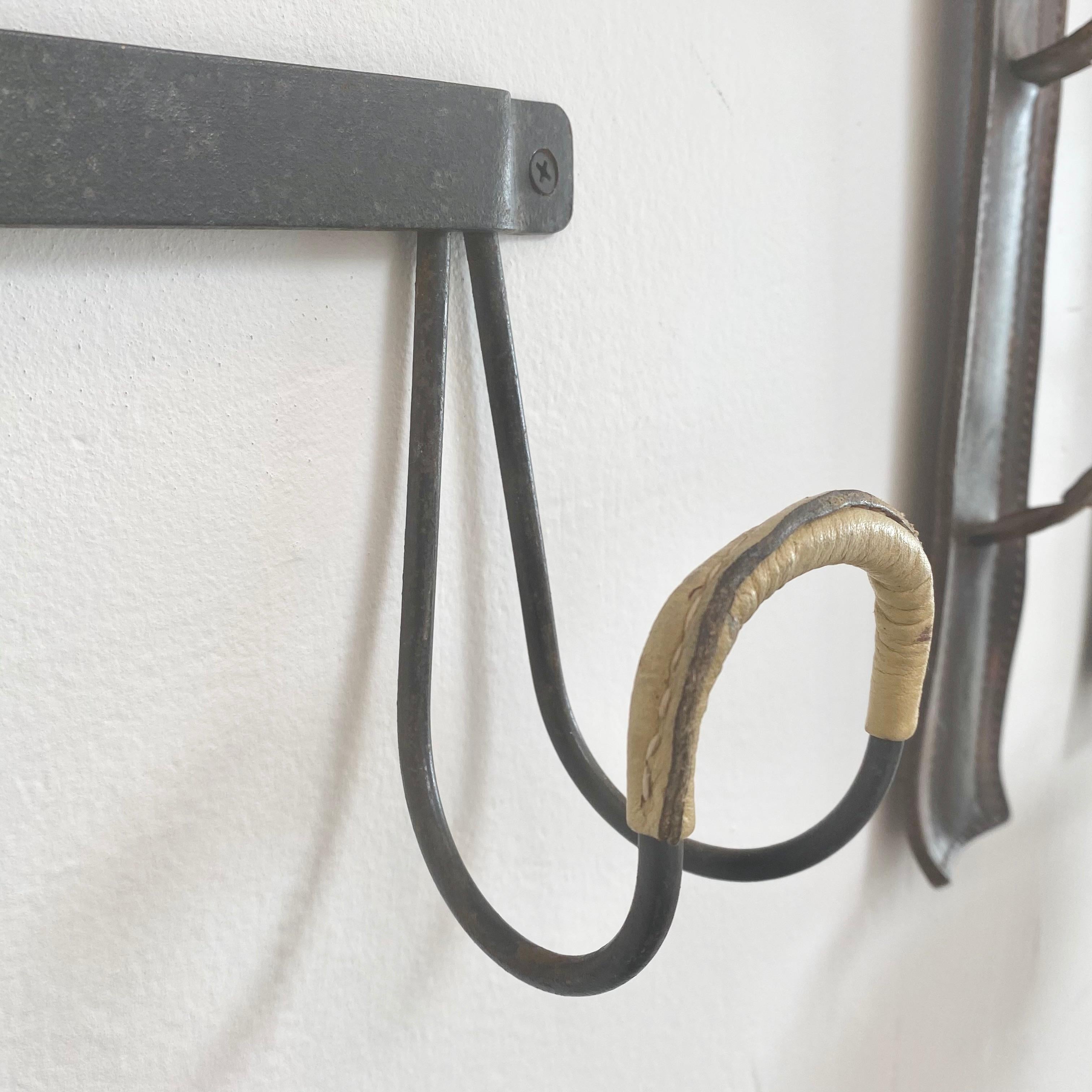 Mid-20th Century Jacques Adnet Leather and Iron Coat Rack