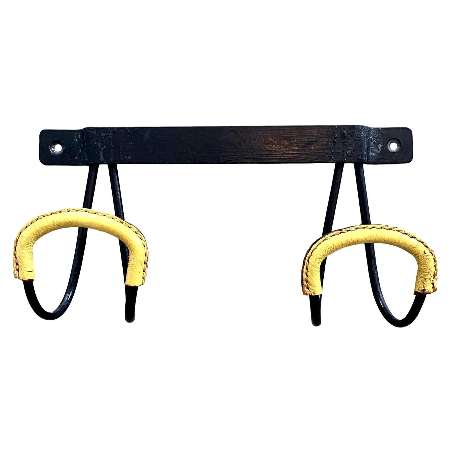 Jacques Adnet Leather and Iron Coat Rack