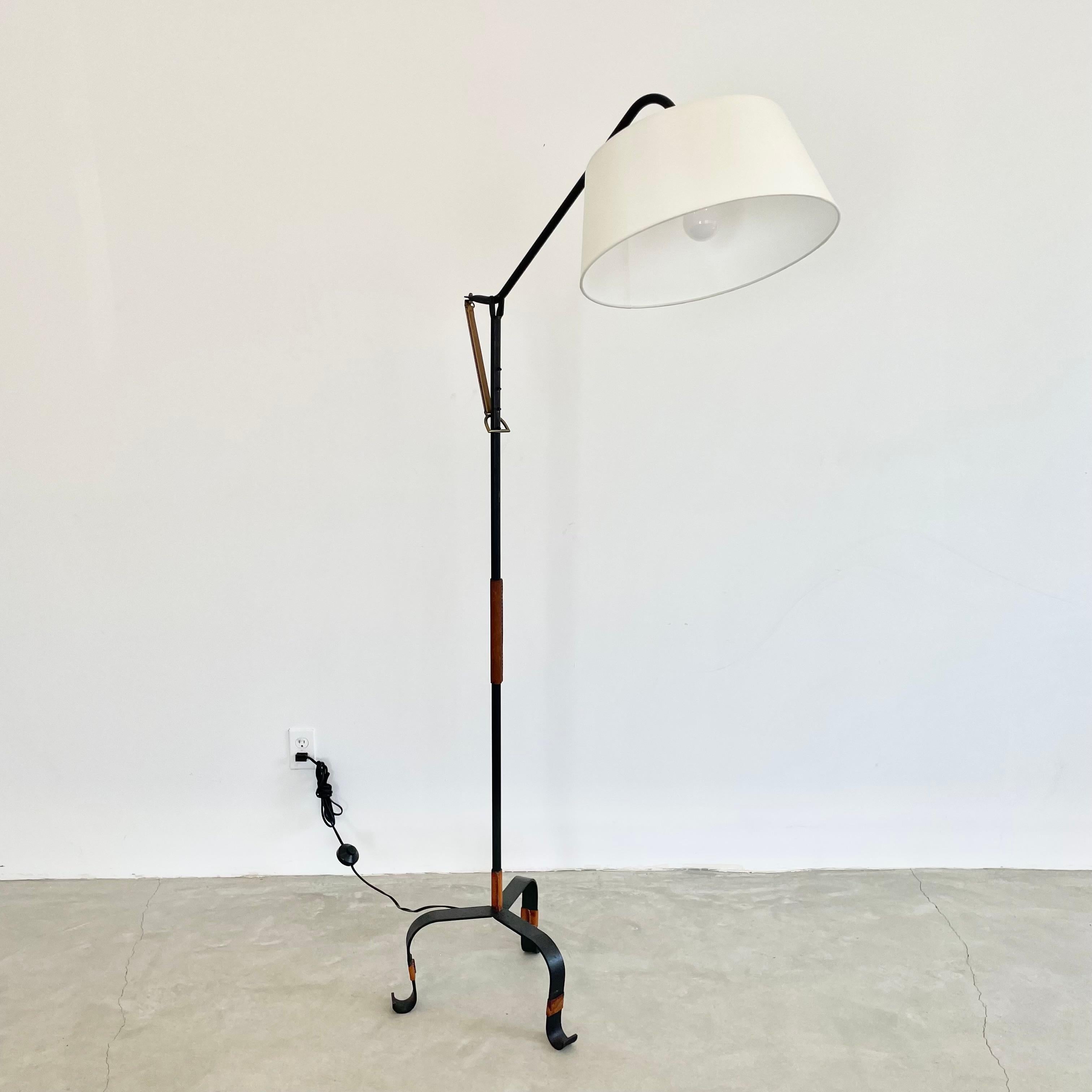 Jacques Adnet Leather and Iron Floor Lamp For Sale 4