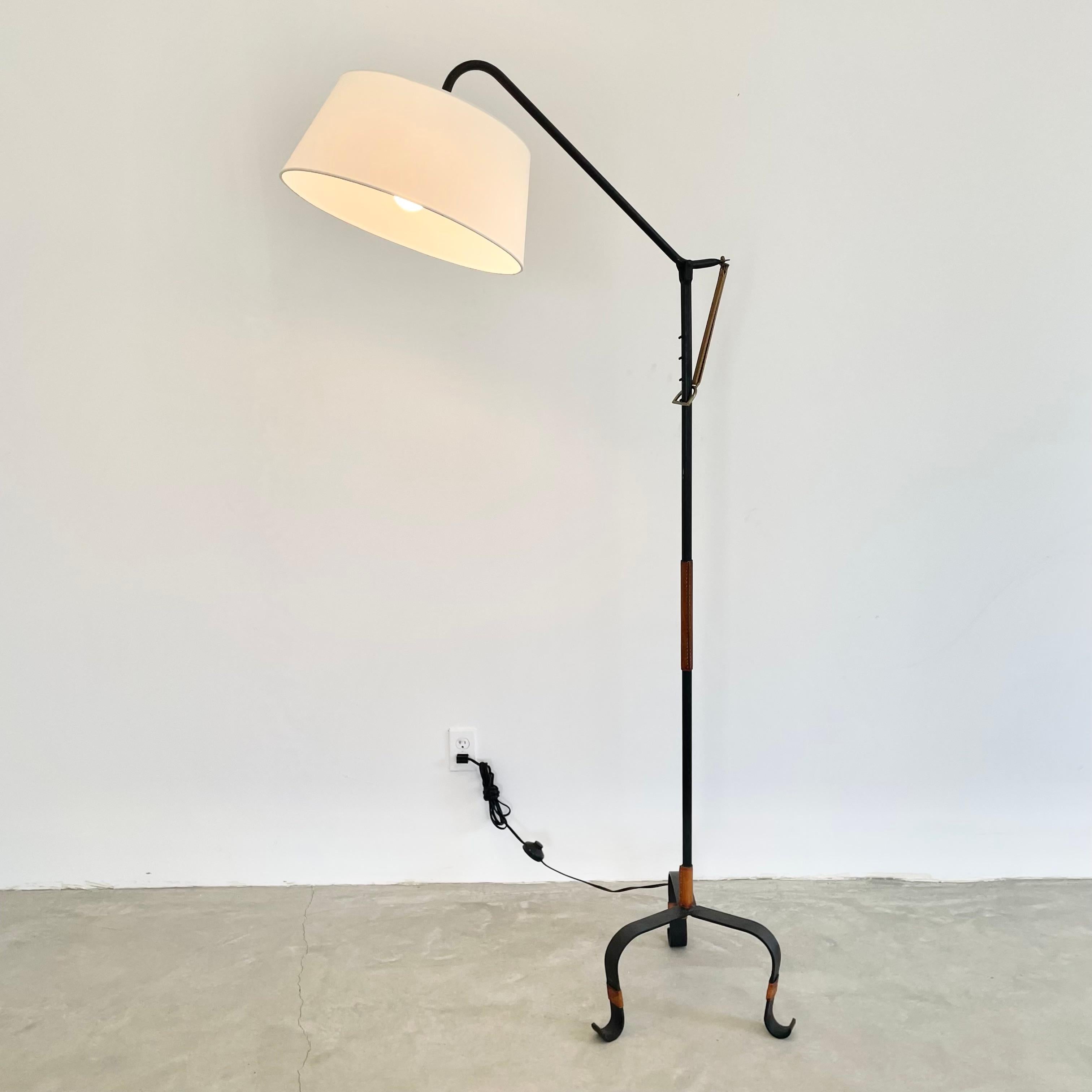 Jacques Adnet Leather and Iron Floor Lamp For Sale 7