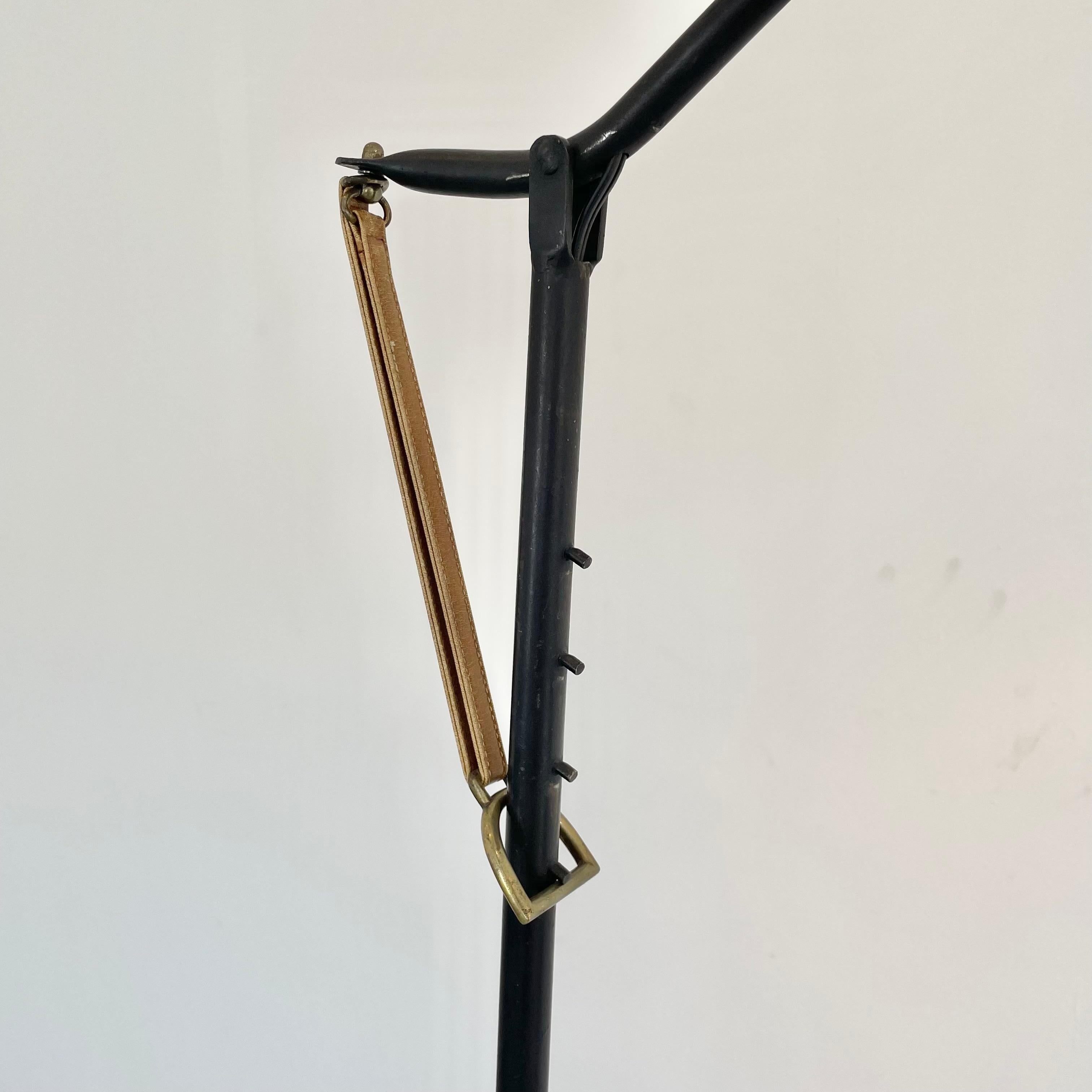 Mid-20th Century Jacques Adnet Leather and Iron Floor Lamp For Sale