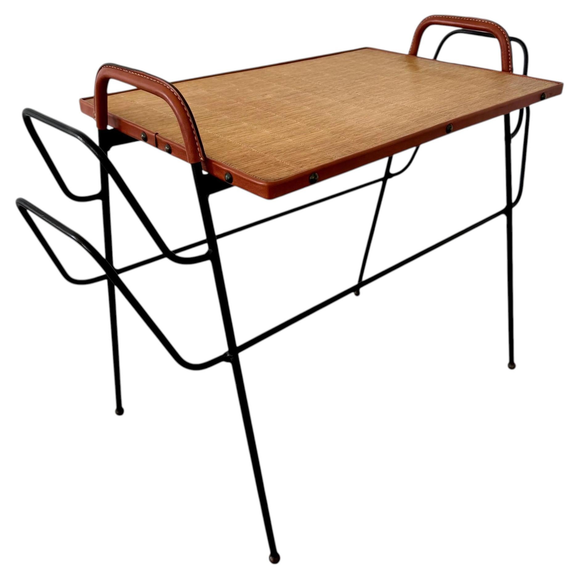 Jacques Adnet Leather and Iron Side Table, 1950s France For Sale