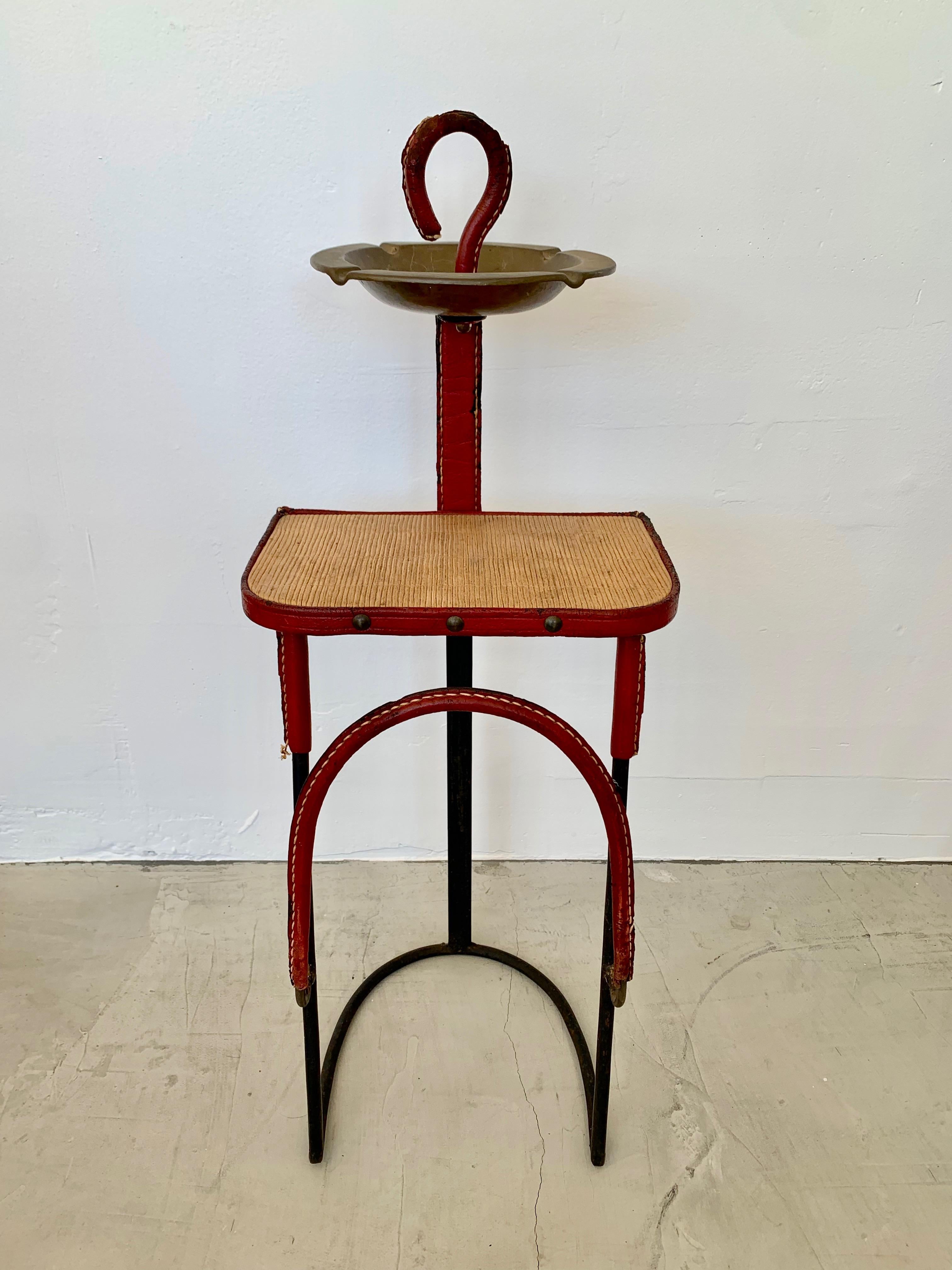 French Jacques Adnet Leather and Iron Side Table