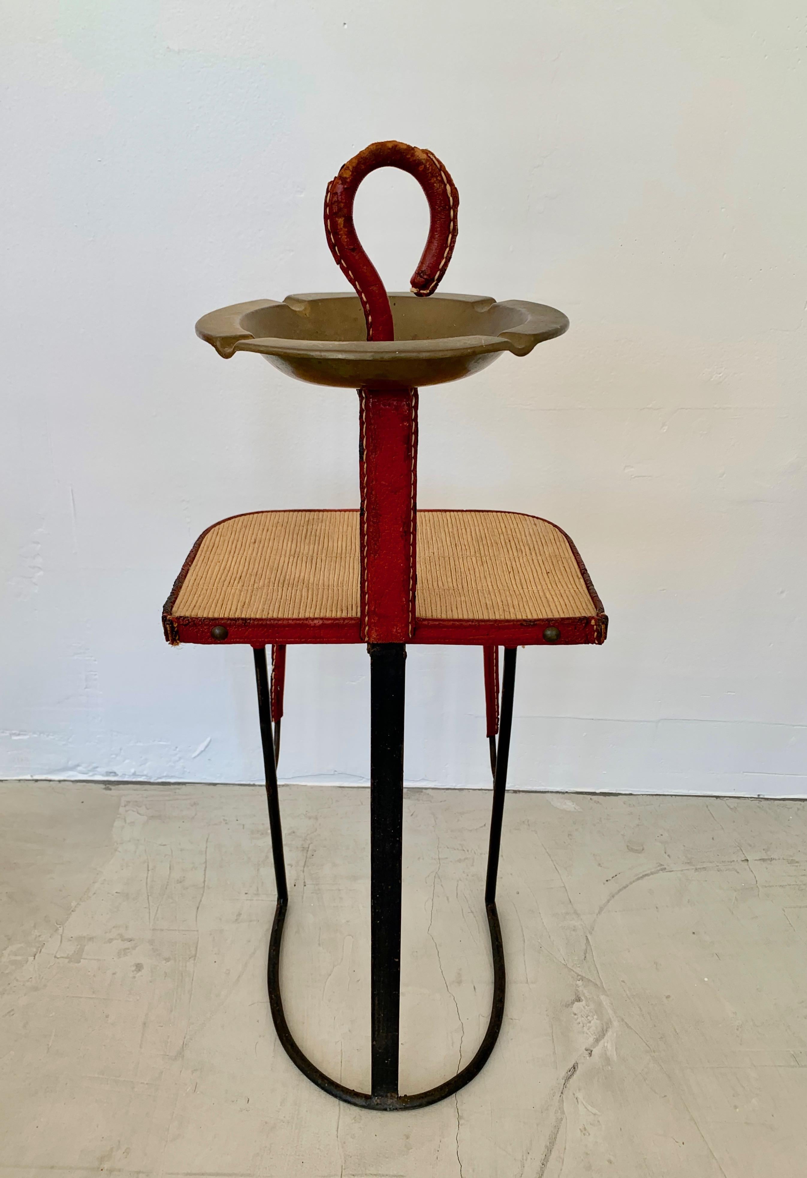 Jacques Adnet Leather and Iron Side Table In Good Condition In Los Angeles, CA