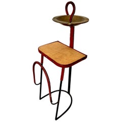 Jacques Adnet Leather and Iron Side Table