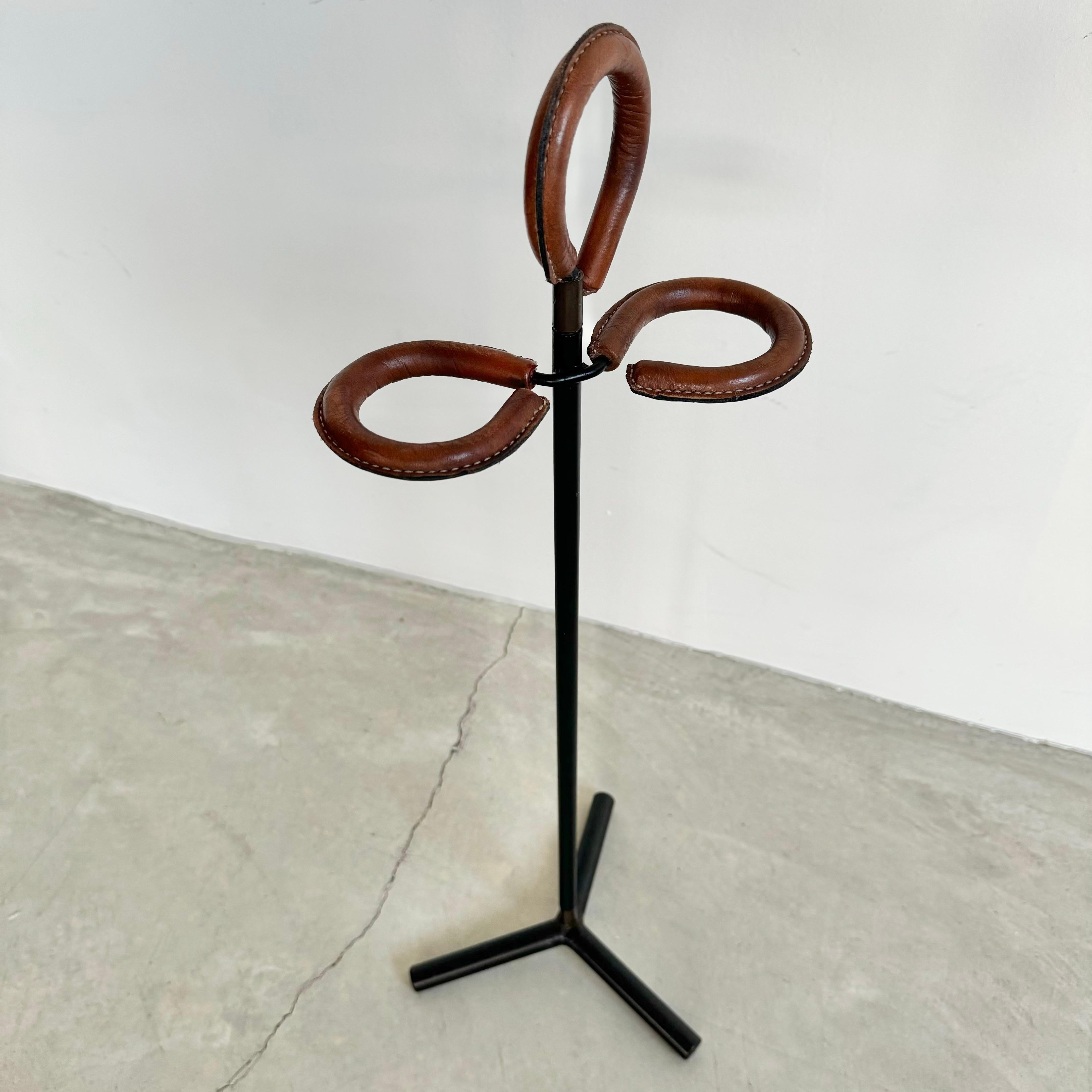 Jacques Adnet Leather and Iron Umbrella Stand, 1950s France For Sale 5