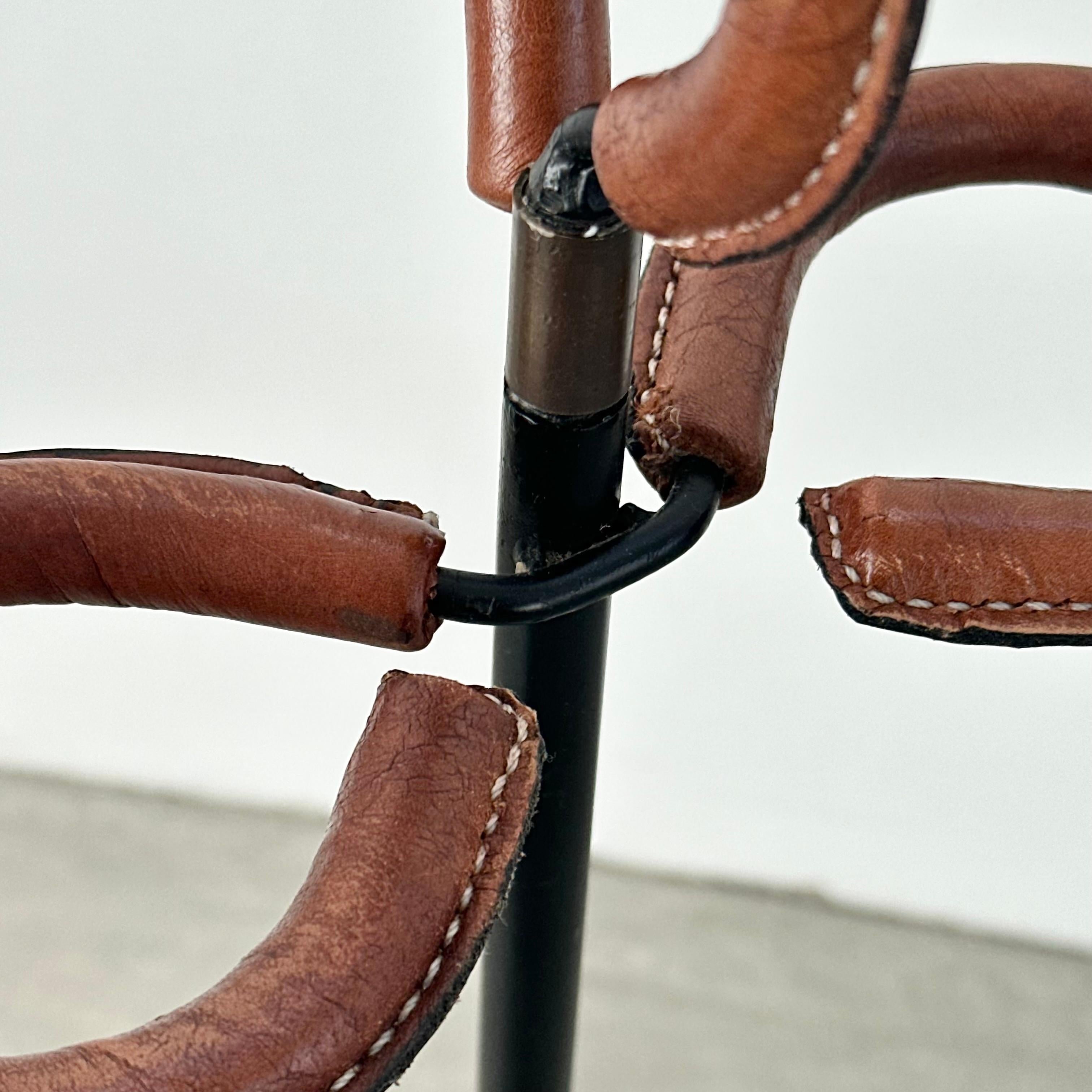 Art Deco Jacques Adnet Leather and Iron Umbrella Stand, 1950s France For Sale