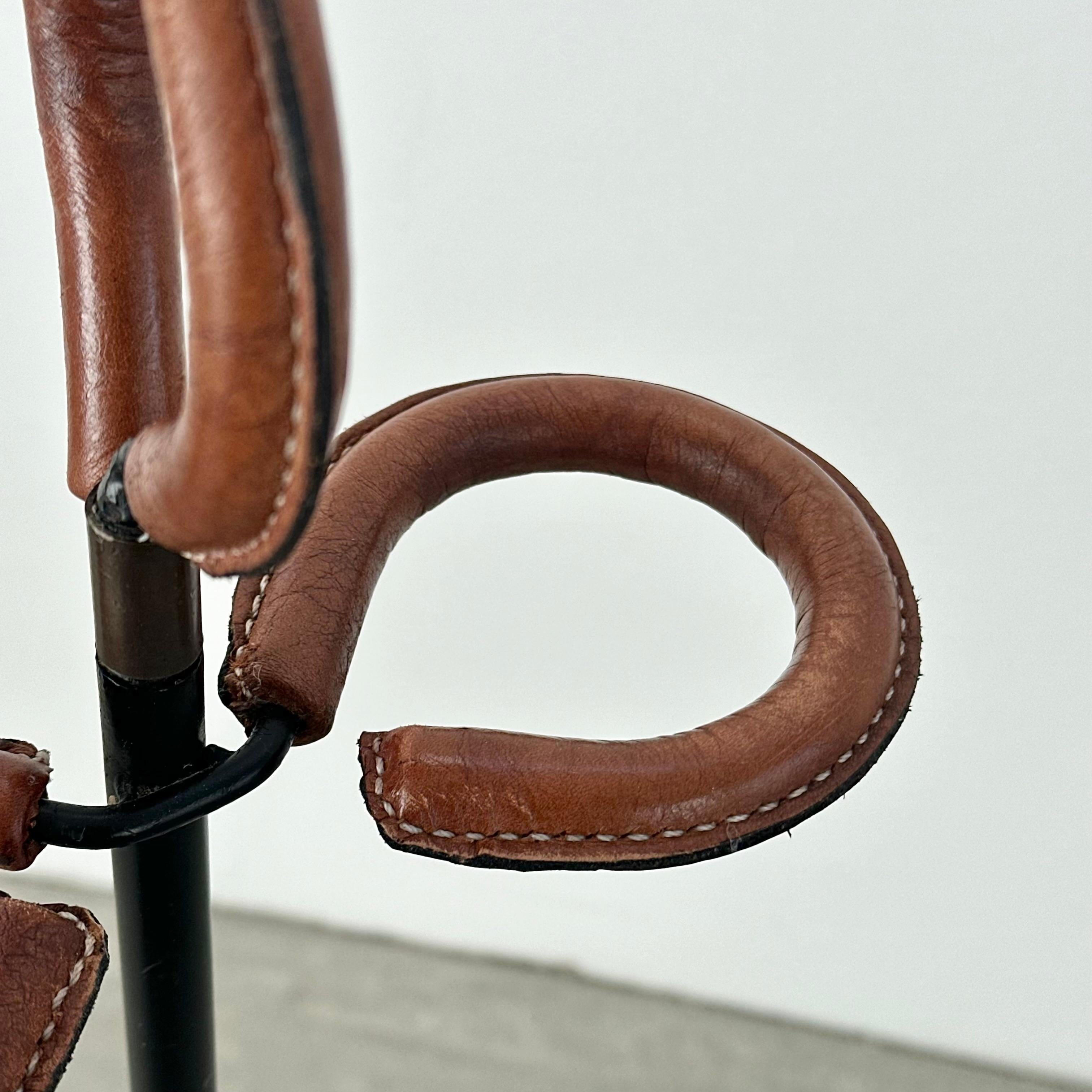 French Jacques Adnet Leather and Iron Umbrella Stand, 1950s France For Sale