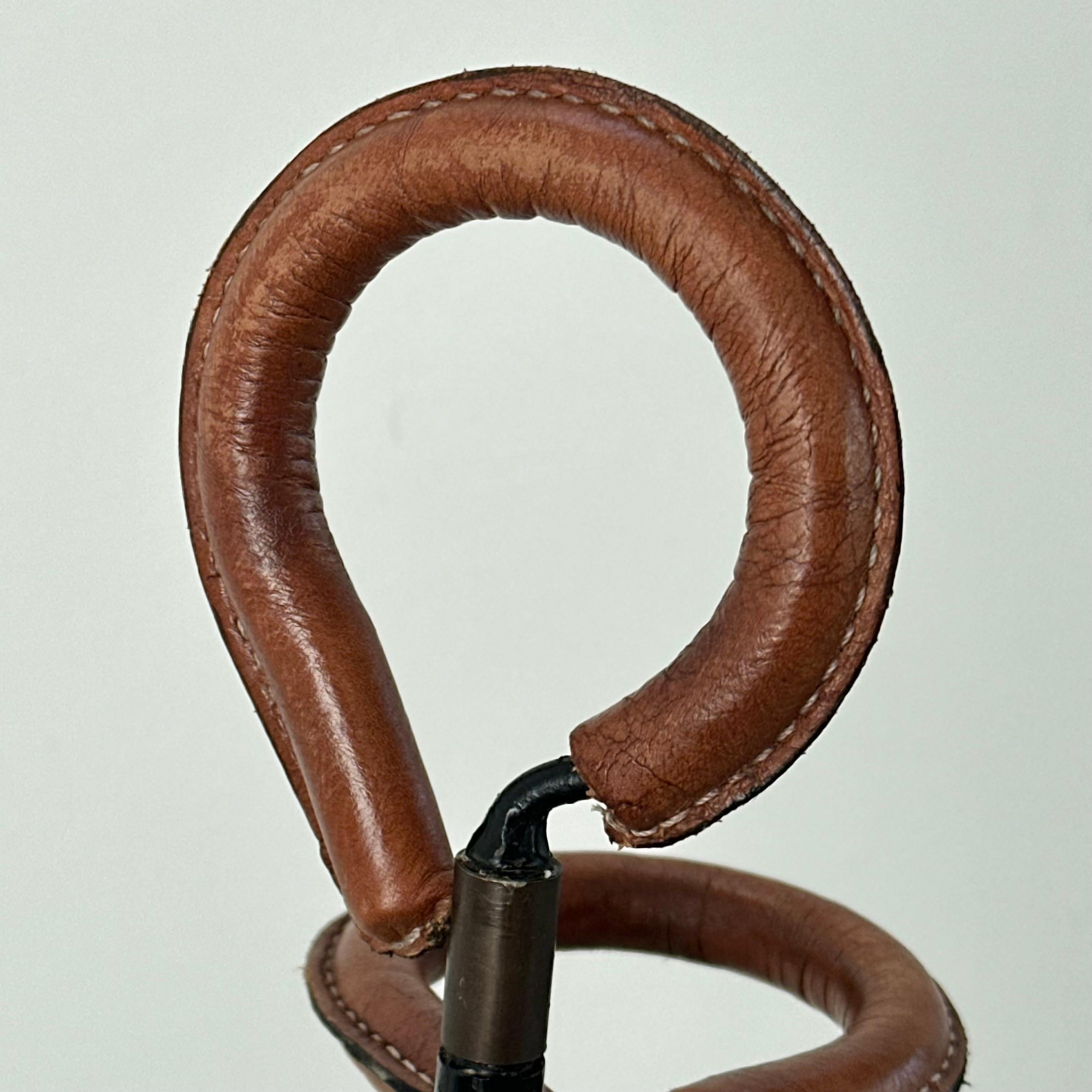Jacques Adnet Leather and Iron Umbrella Stand, 1950s France In Good Condition For Sale In Los Angeles, CA