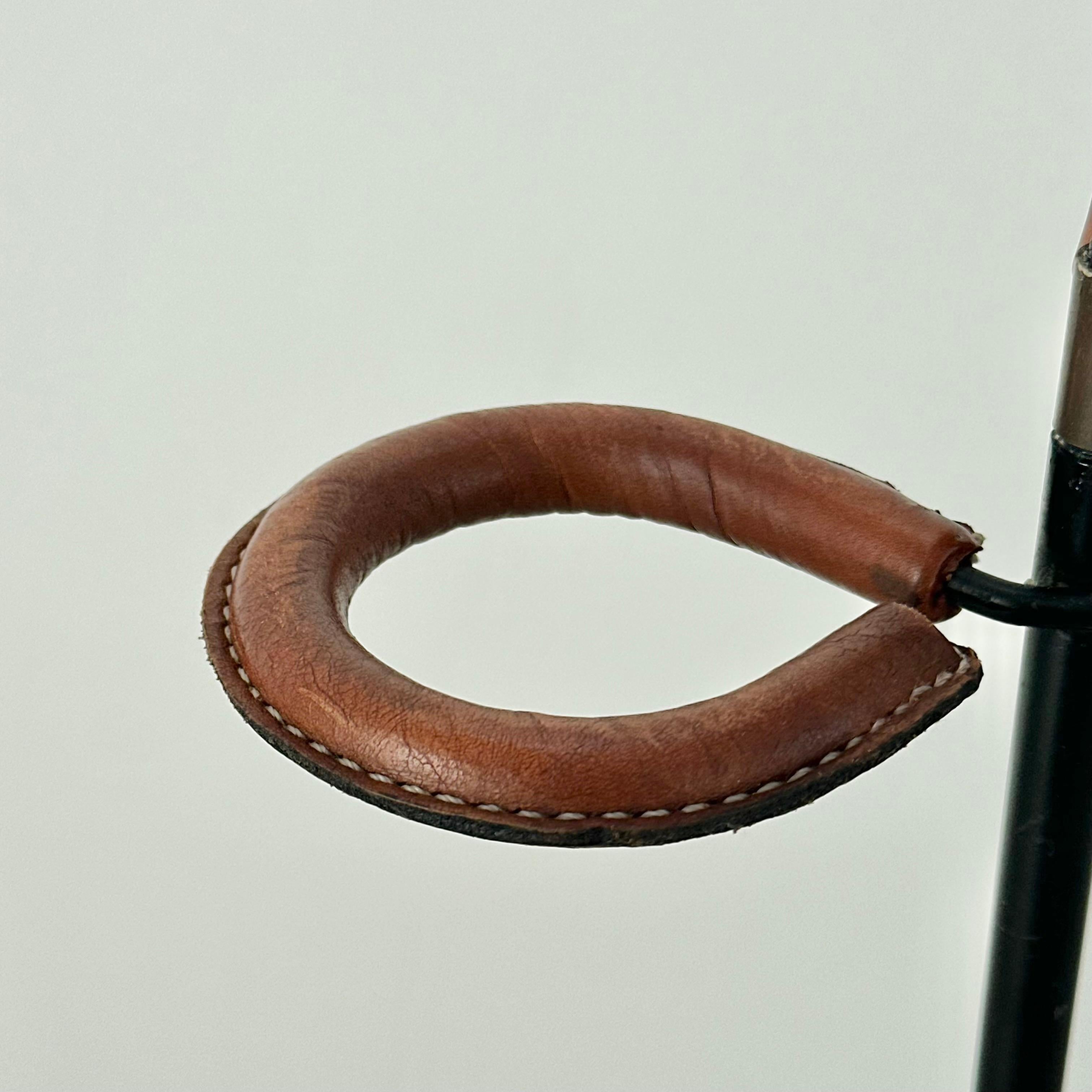 Mid-20th Century Jacques Adnet Leather and Iron Umbrella Stand, 1950s France For Sale