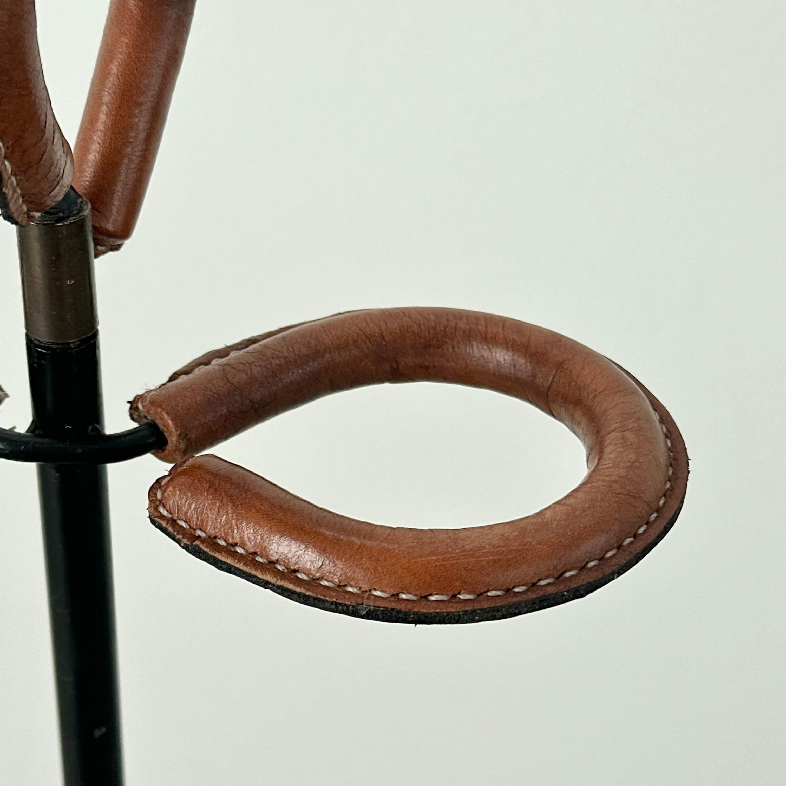 Jacques Adnet Leather and Iron Umbrella Stand, 1950s France For Sale 1