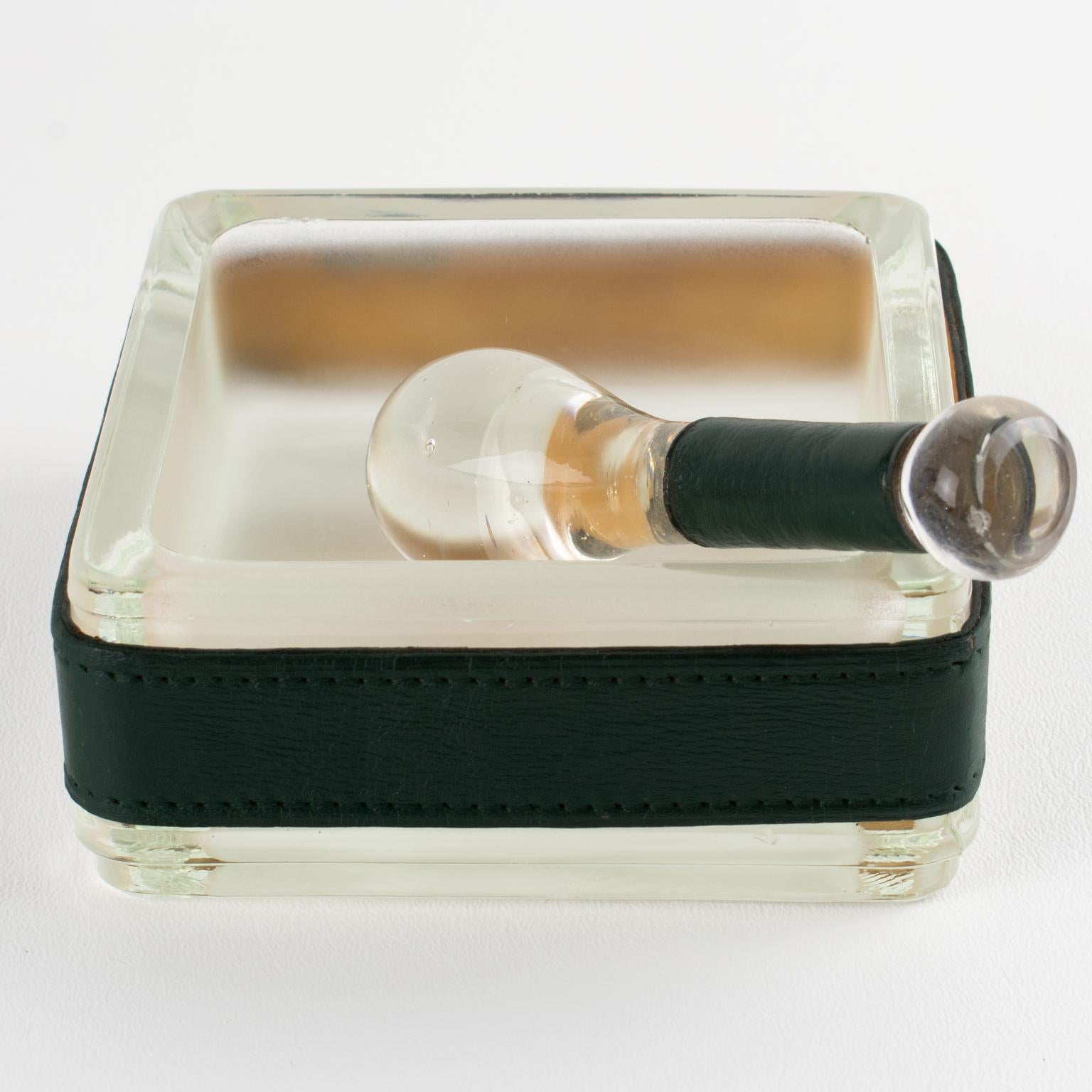 Jacques Adnet Leather and Molded Glass Ashtray Catchall Desk Tidy, circa 1950 For Sale 4