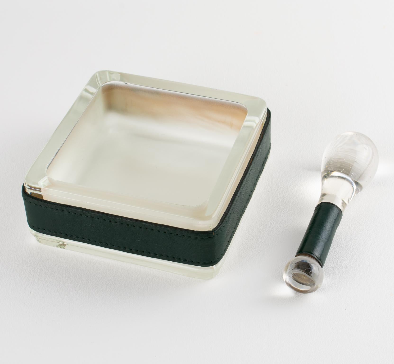 Jacques Adnet Leather and Molded Glass Ashtray Catchall Desk Tidy, circa 1950 For Sale 1