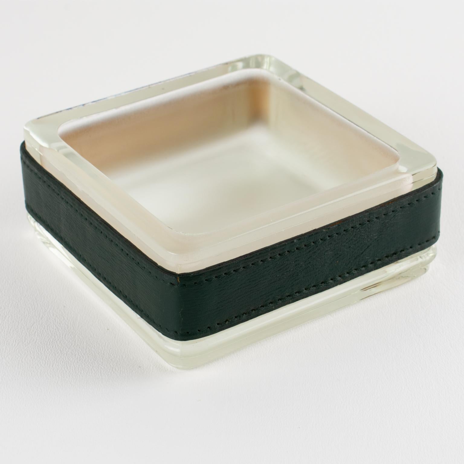 Jacques Adnet Leather and Molded Glass Ashtray Catchall Desk Tidy, circa 1950 For Sale 2