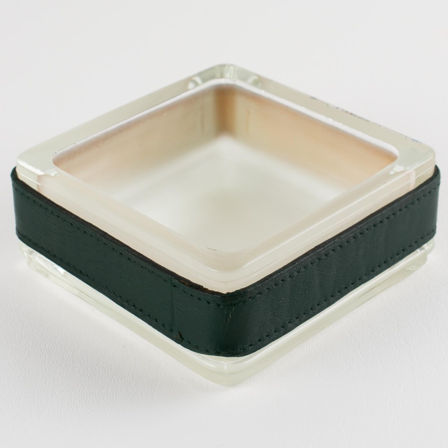 Jacques Adnet Leather and Molded Glass Ashtray Catchall Desk Tidy, circa 1950 For Sale 3
