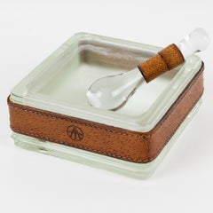 Jacques Adnet Leather and Molded Glass Ashtray Catchall Desk Tidy
