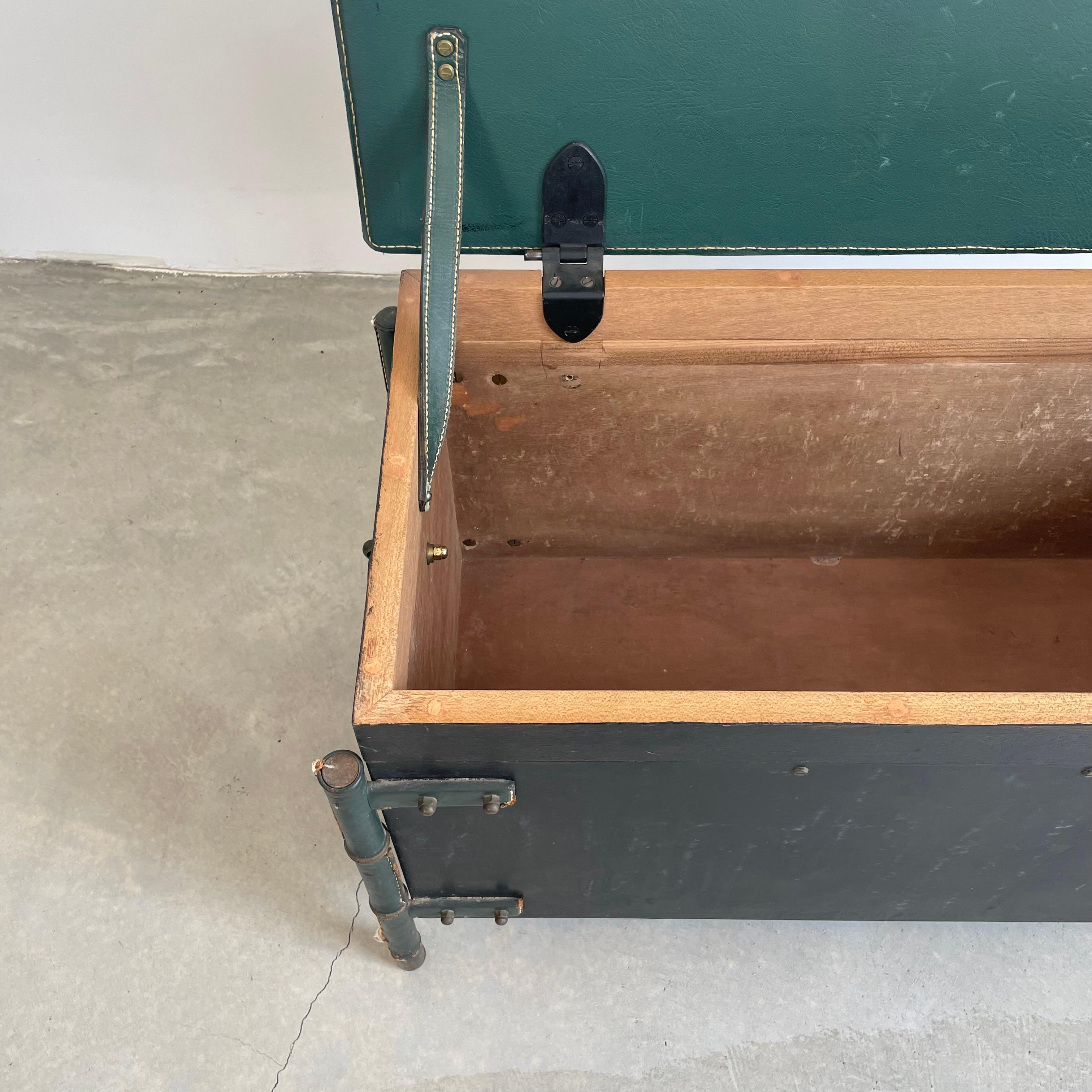 Jacques Adnet Leather and Oak Bench / Storage Chest, 1950s For Sale 4