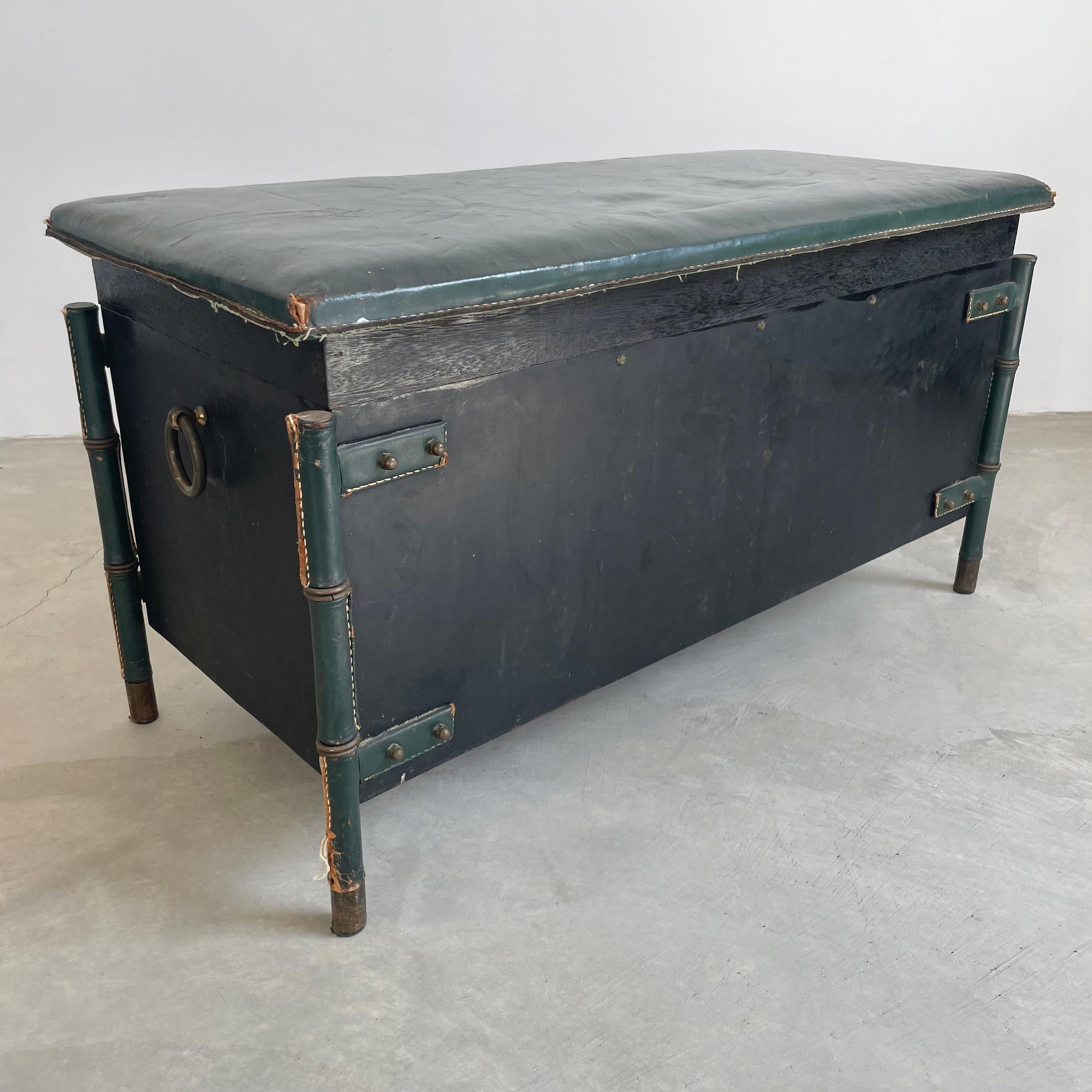 Jacques Adnet Leather and Oak Bench / Storage Chest, 1950s For Sale 7