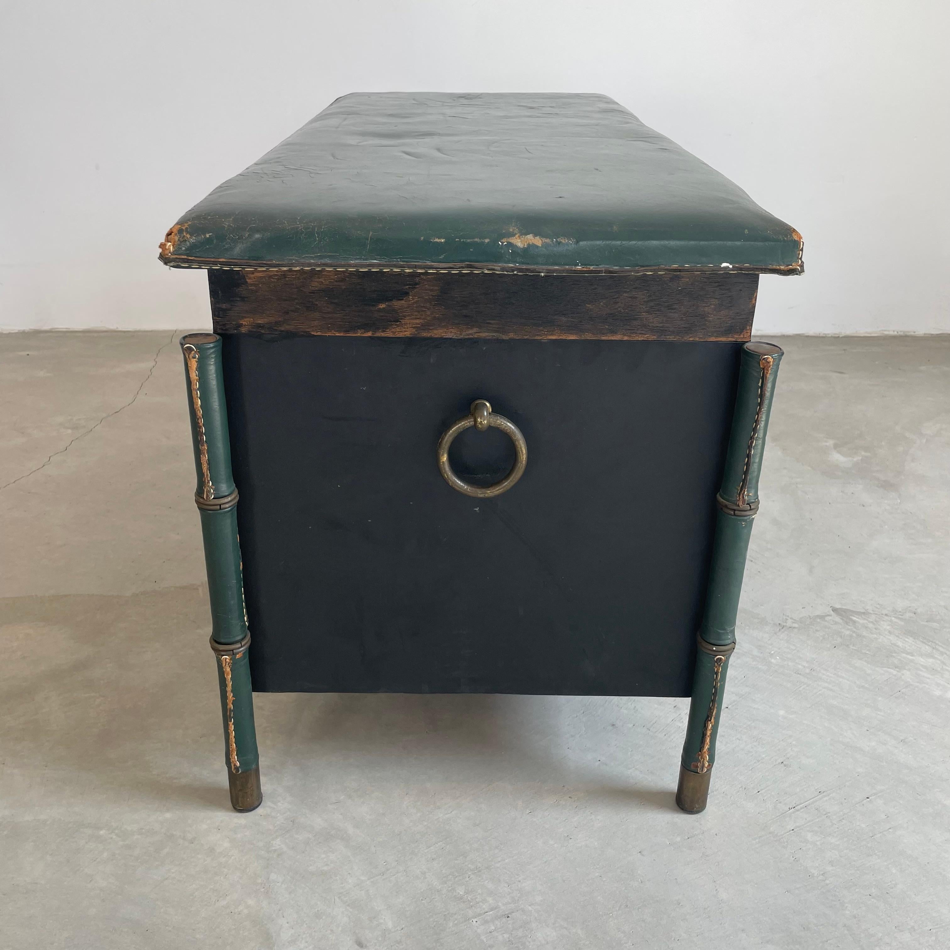 Jacques Adnet Leather and Oak Bench / Storage Chest, 1950s For Sale 8