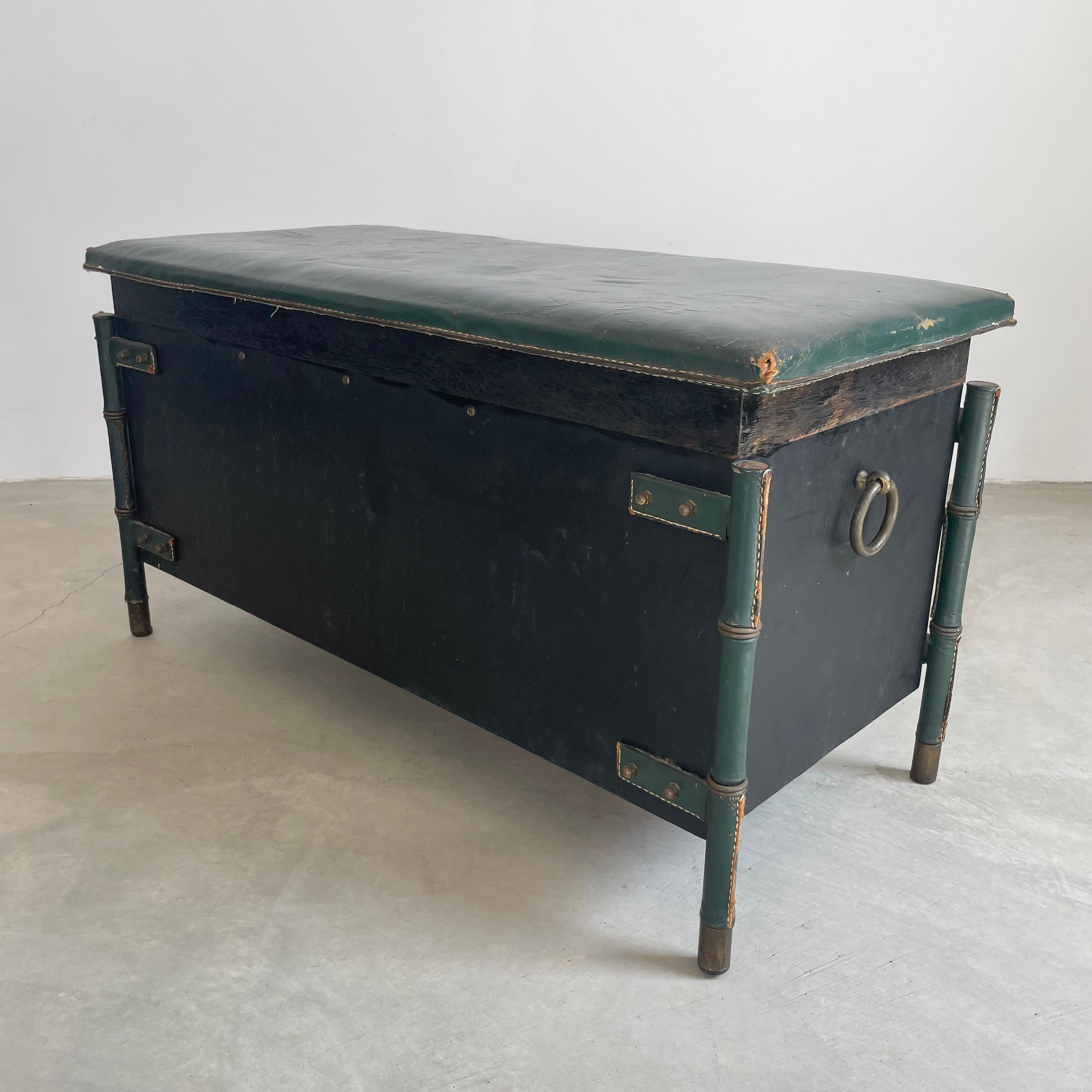 Jacques Adnet Leather and Oak Bench / Storage Chest, 1950s For Sale 9
