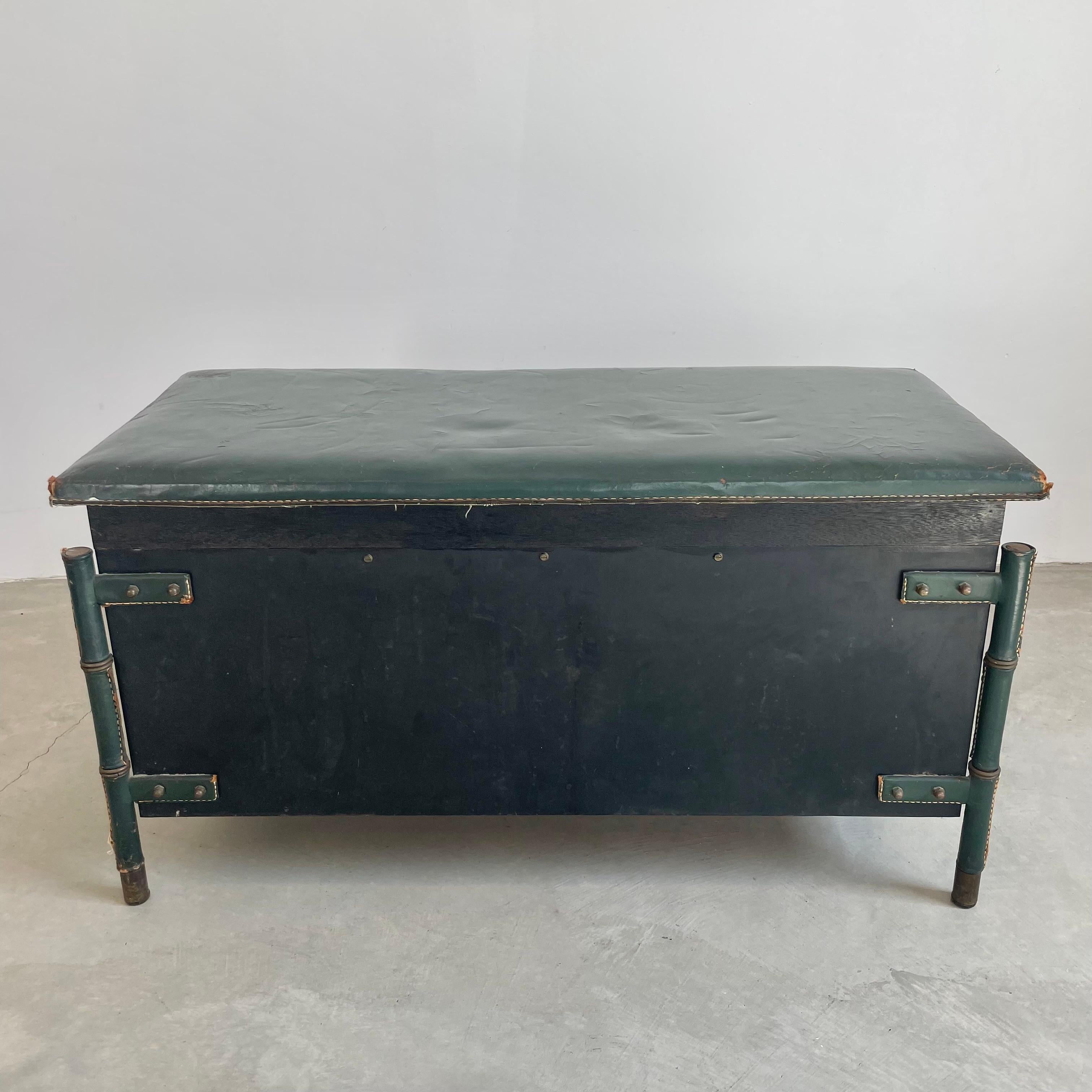 Panca/cassapanca in pelle e Oak di Jacques Adnet, anni '50 in vendita 11