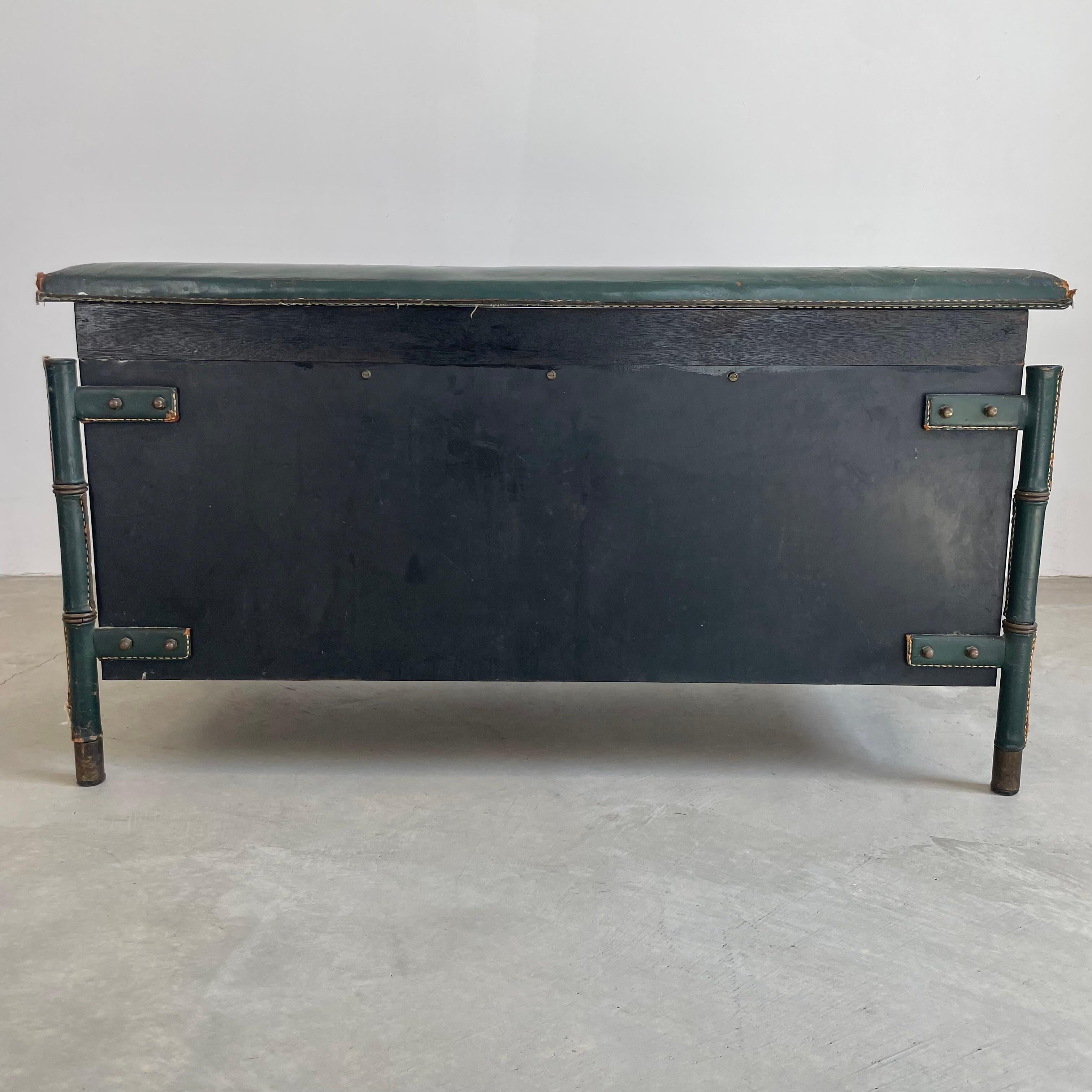 Art Deco Jacques Adnet Leather and Oak Bench / Storage Chest, 1950s For Sale