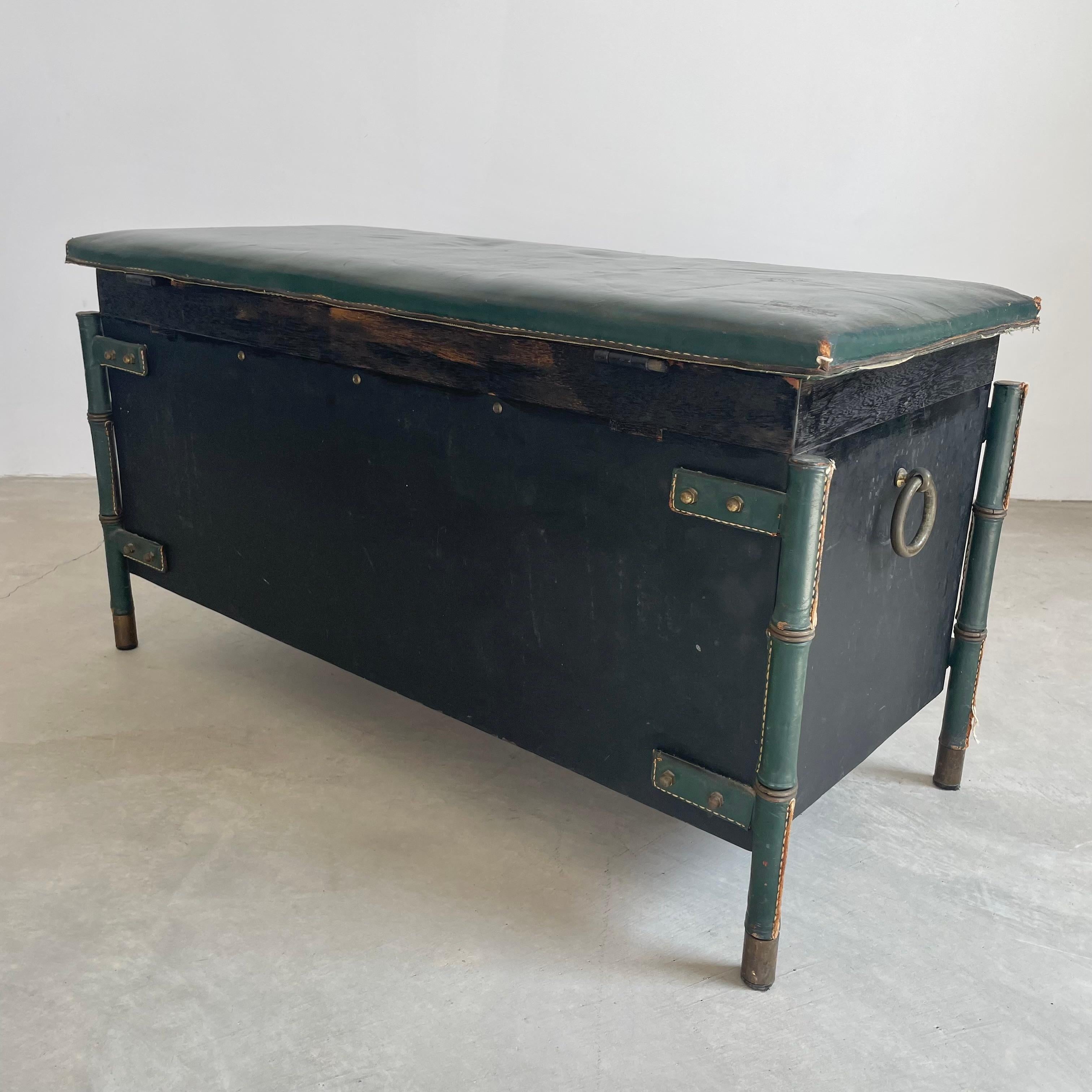 Jacques Adnet Leather and Oak Bench / Storage Chest, 1950s In Good Condition For Sale In Los Angeles, CA