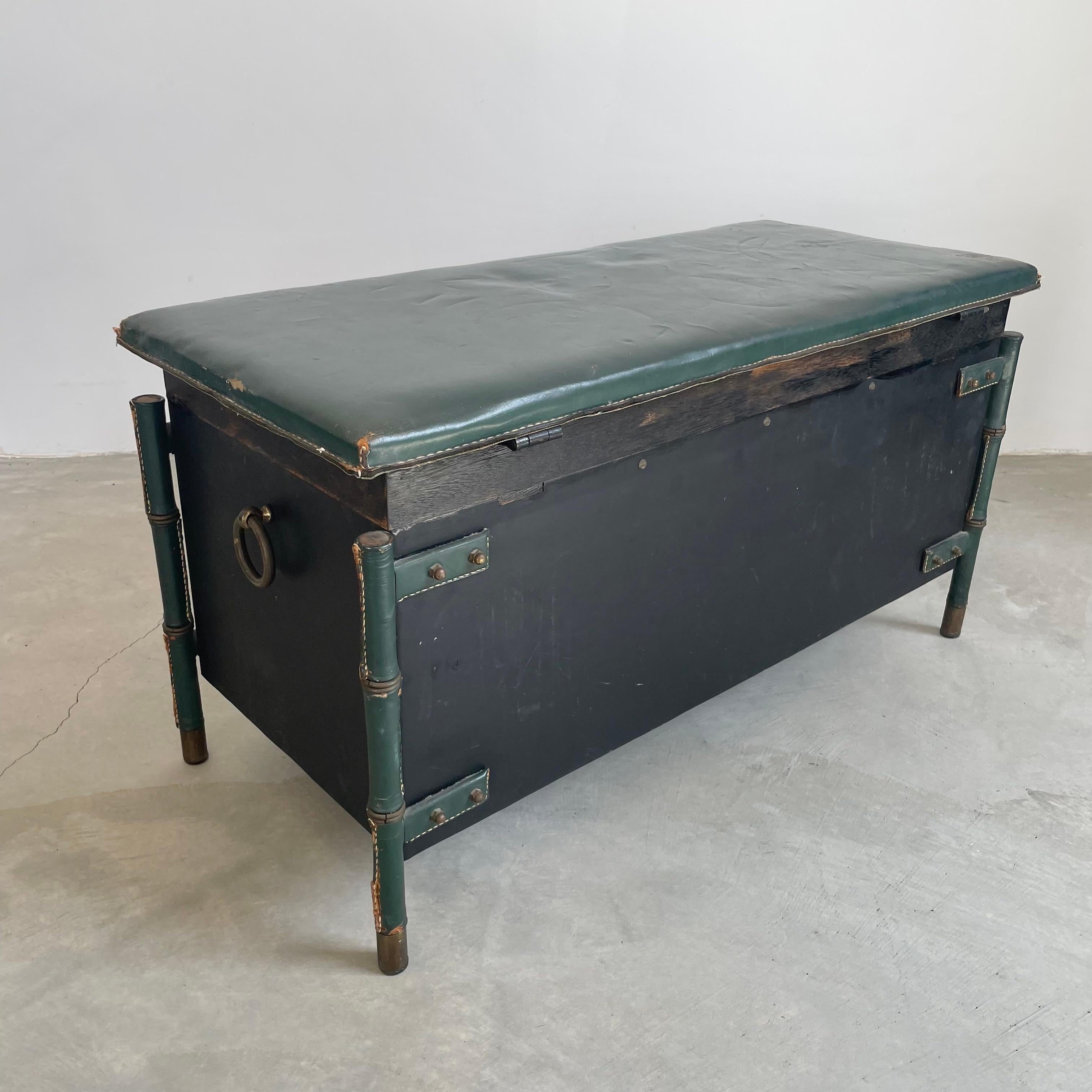 Mid-20th Century Jacques Adnet Leather and Oak Bench / Storage Chest, 1950s For Sale