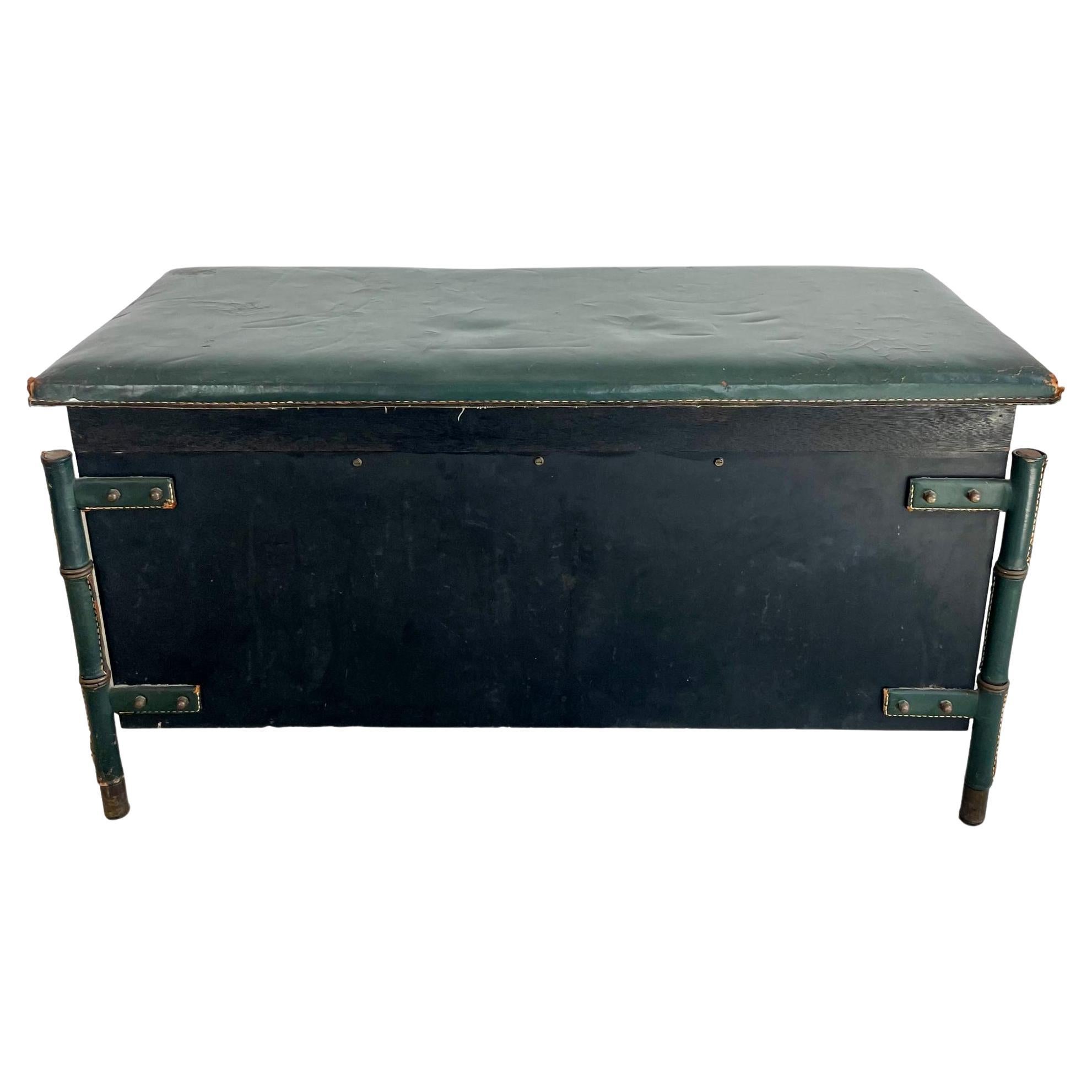 Jacques Adnet Leather and Oak Bench / Storage Chest, 1950s