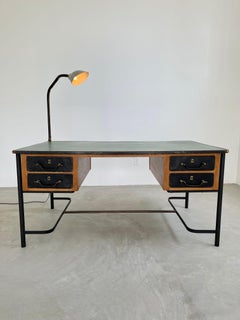 Jacques Adnet Leather and Oak Desk, 1950s France