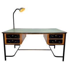 Jacques Adnet Leather and Oak Desk