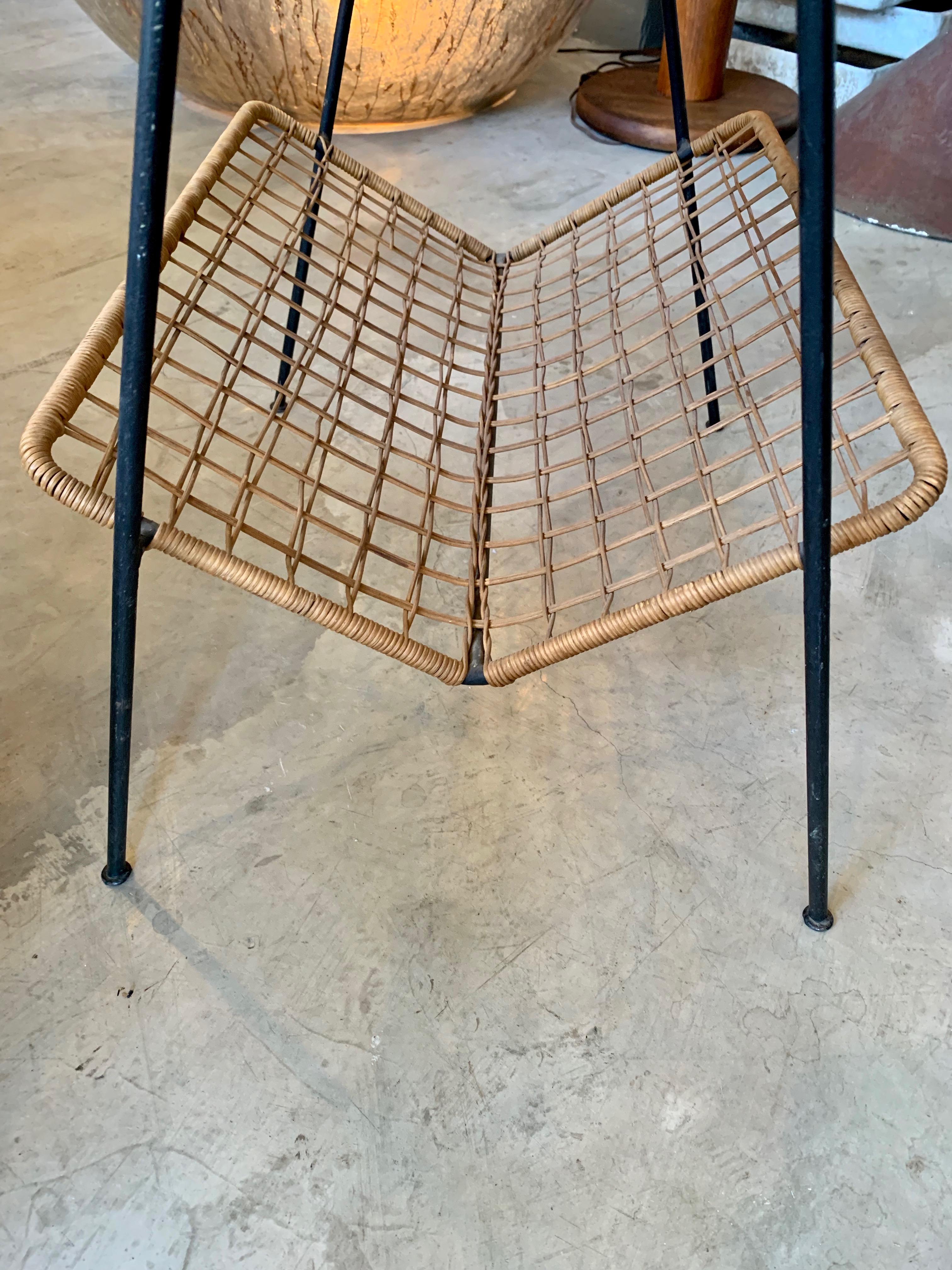 Mid-20th Century Jacques Adnet Leather and Wicker Side Table