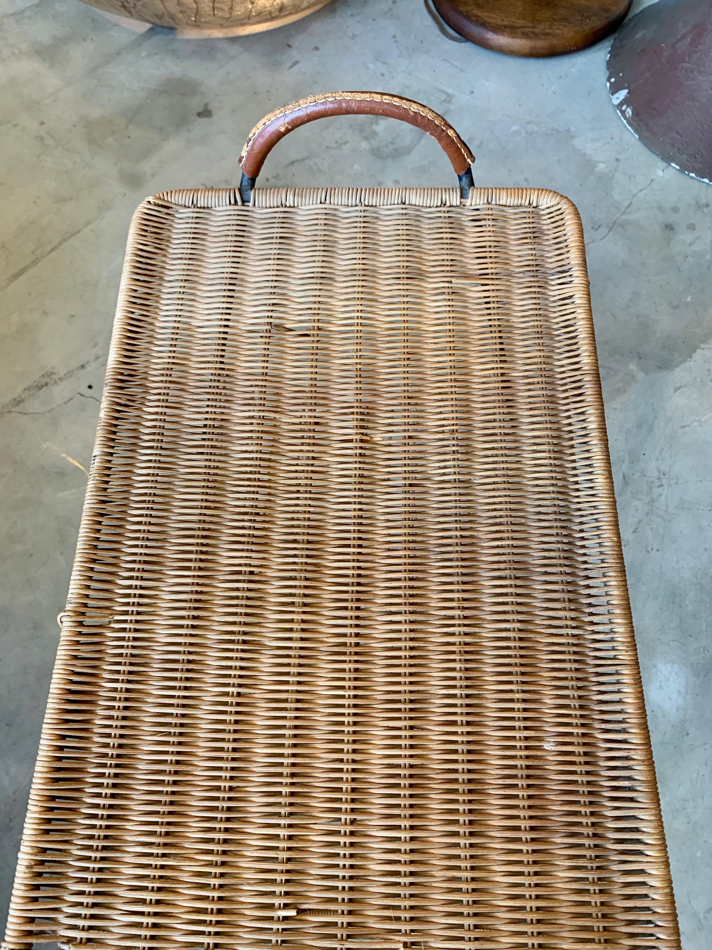 Jacques Adnet Leather and Wicker Side Table 3