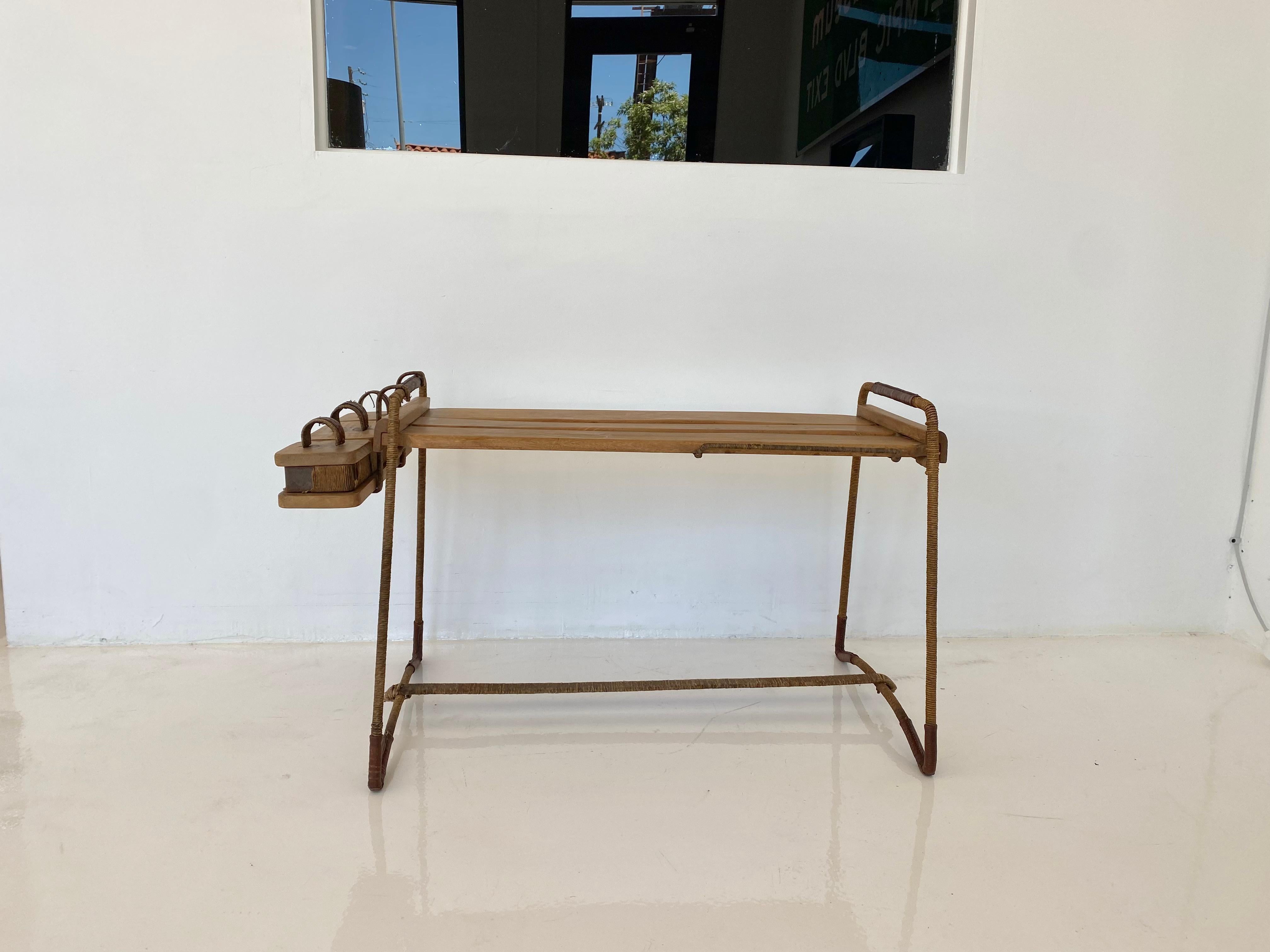 Jacques Adnet Leather and Wood Serving Cart 10