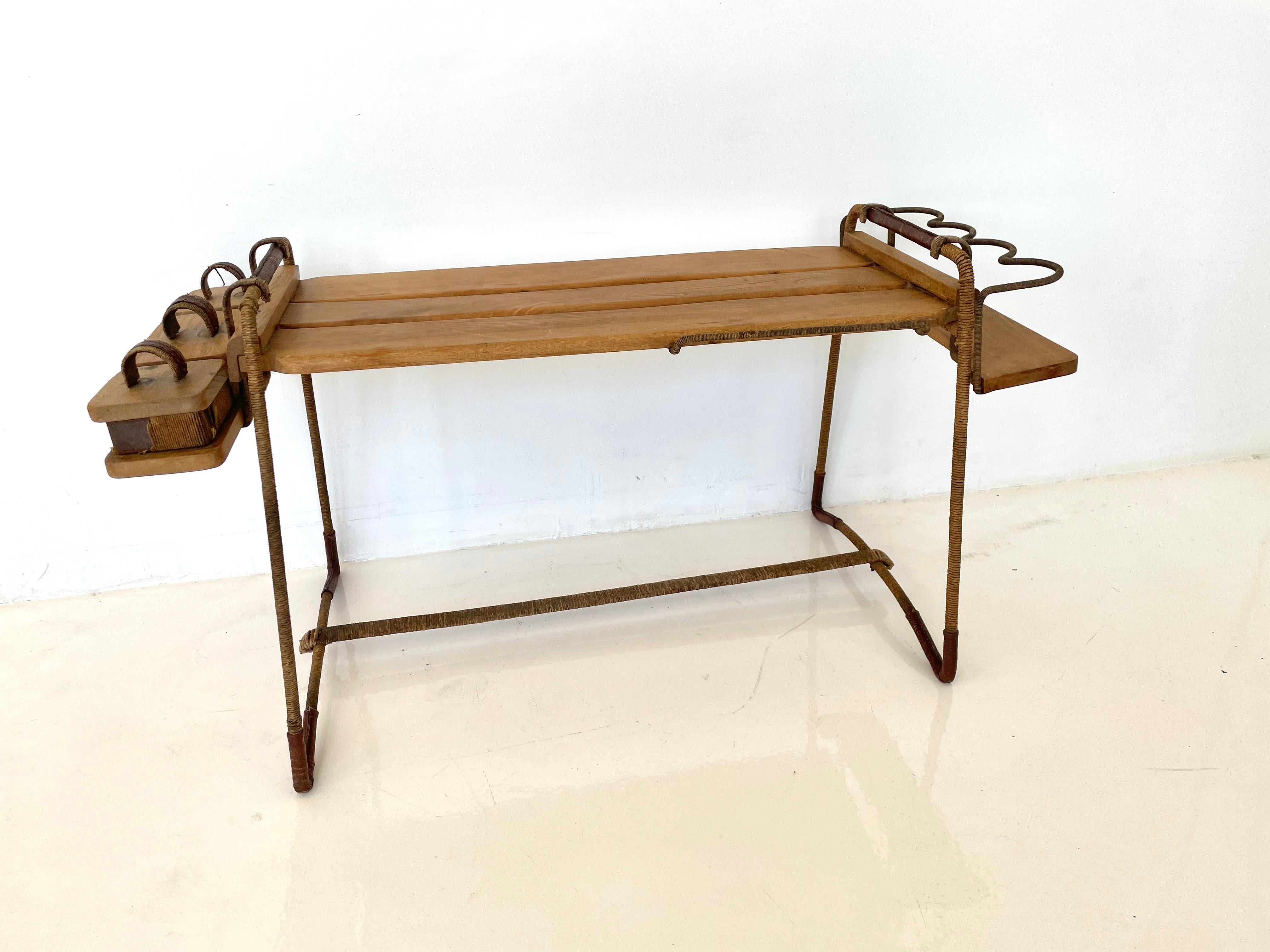 Jacques Adnet Leather and Wood Serving Cart 4