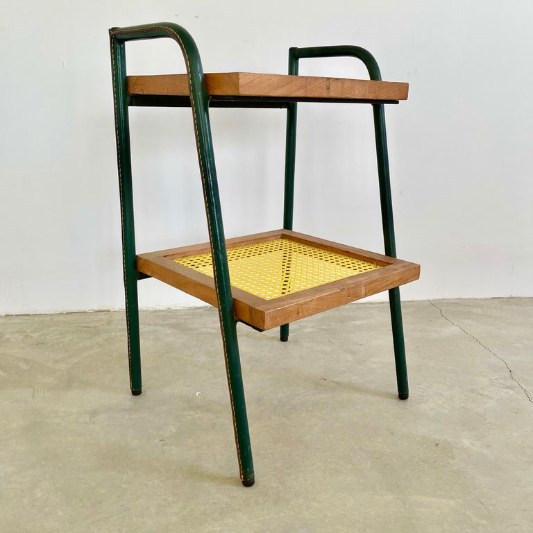Mid-20th Century Jacques Adnet Leather and Wood Side Table For Sale