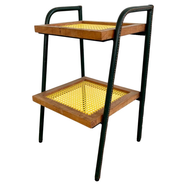 Jacques Adnet Leather and Wood Side Table For Sale