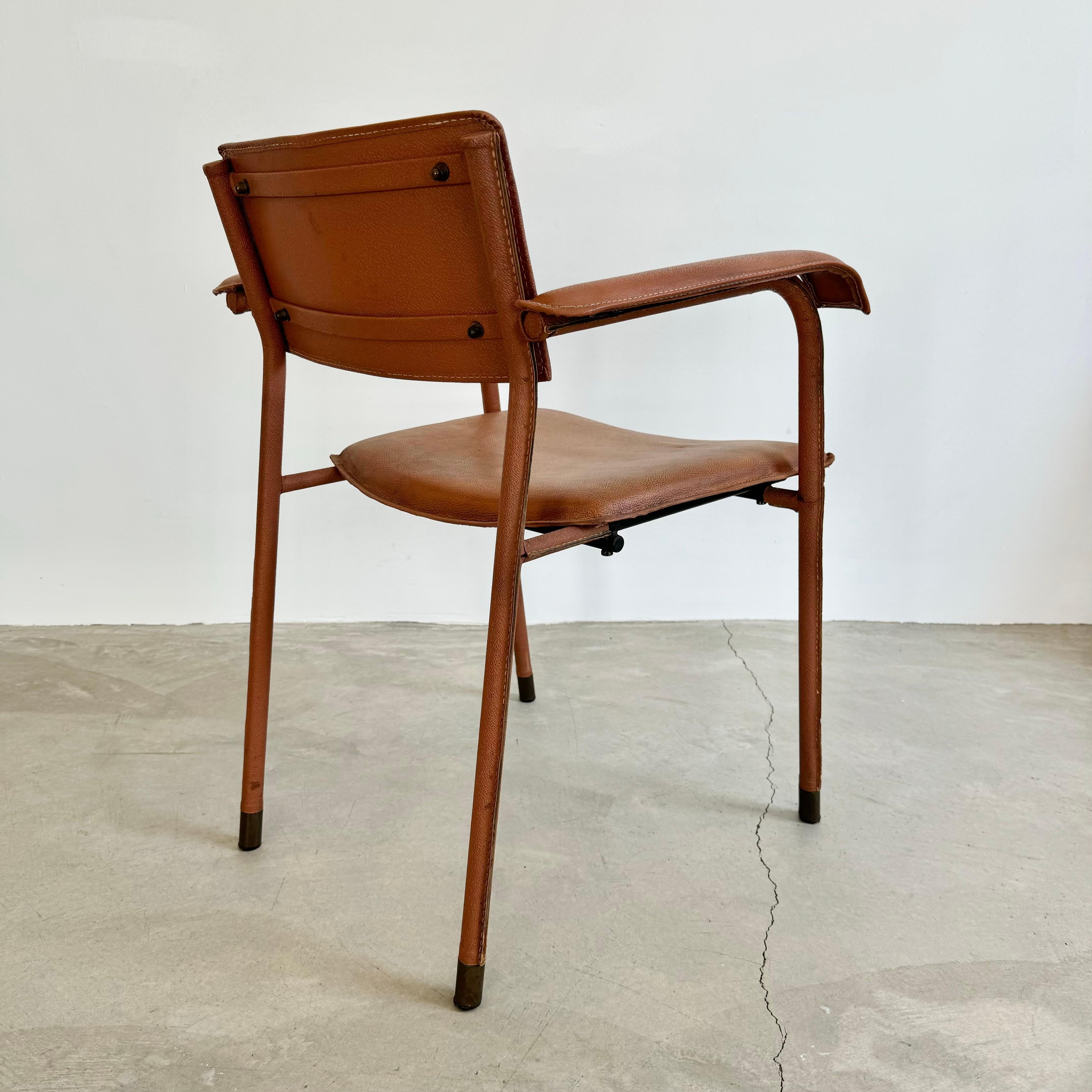 French Jacques Adnet Leather Armchair, 1950s France For Sale