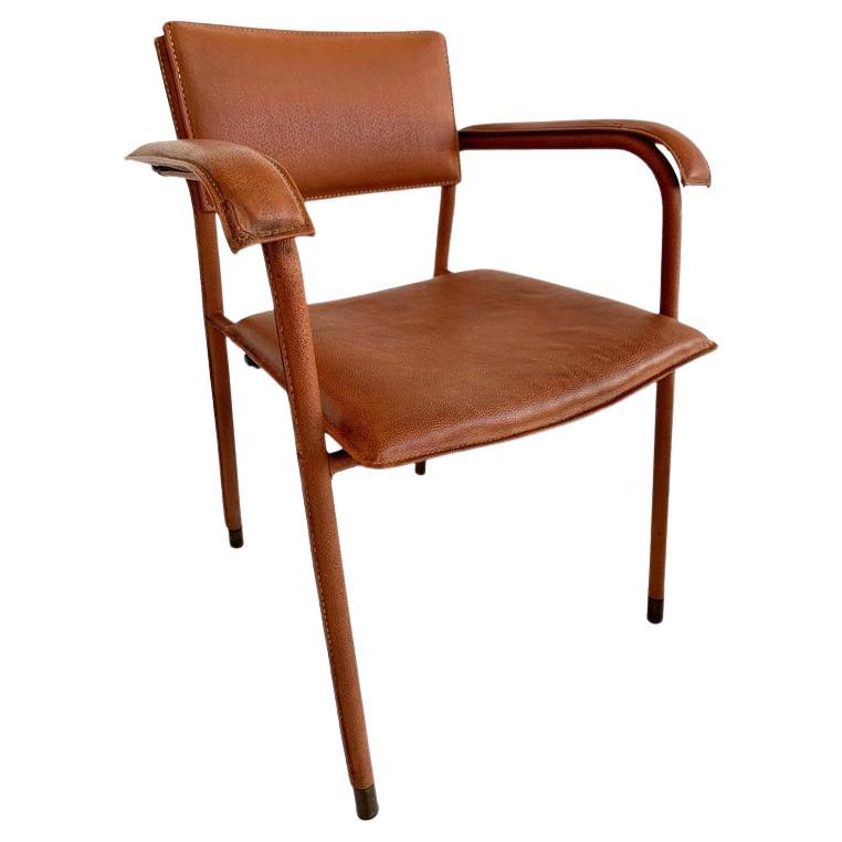 Jacques Adnet Leather Armchair, 1950s France For Sale