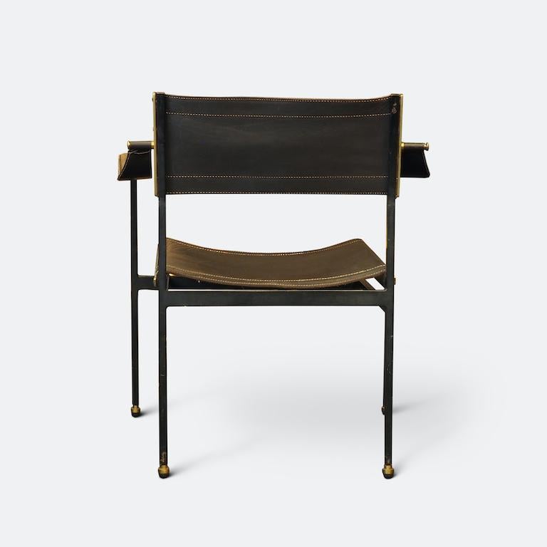 20th Century Jacques Adnet Leather Armchair, Circa 1950 For Sale